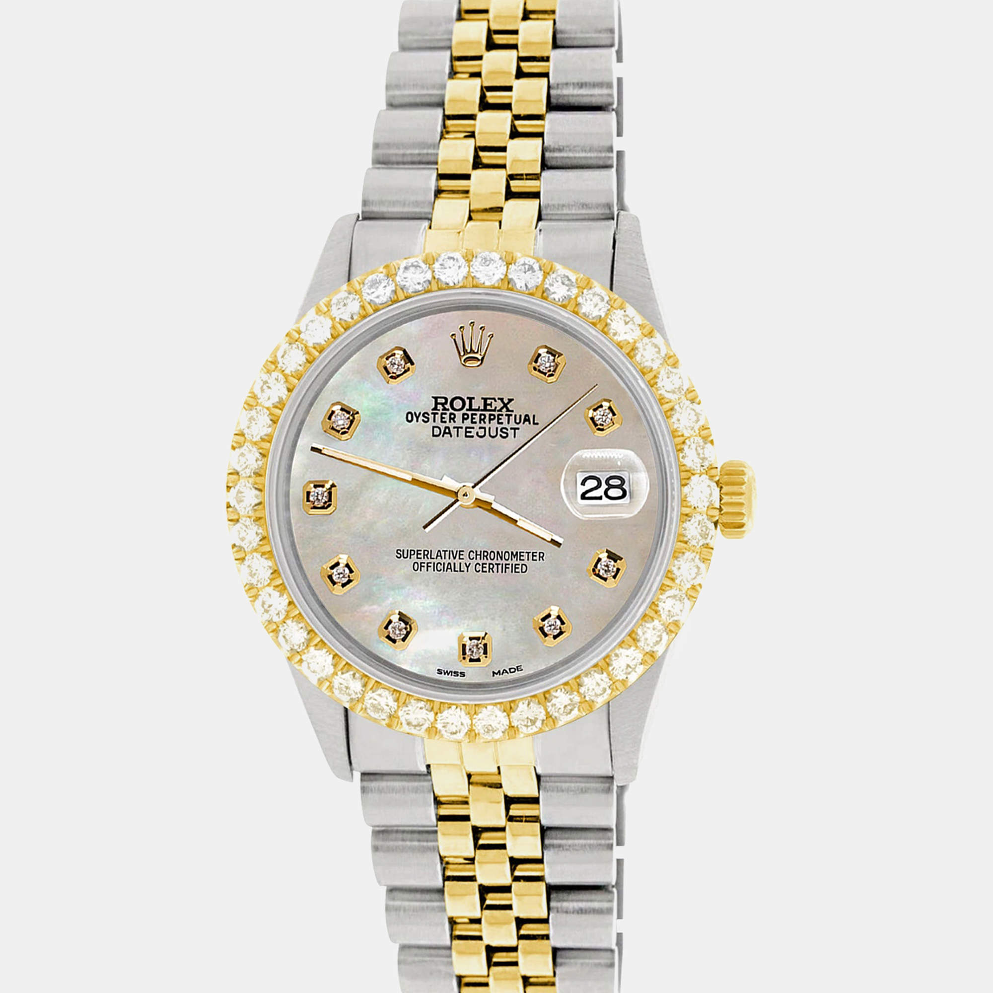 Rolex Custom Champagne MOP 3.05CT Diamond 18K Yellow Gold Stainless Steel Datejust  Automatic Men's Wristwatch 36mm
