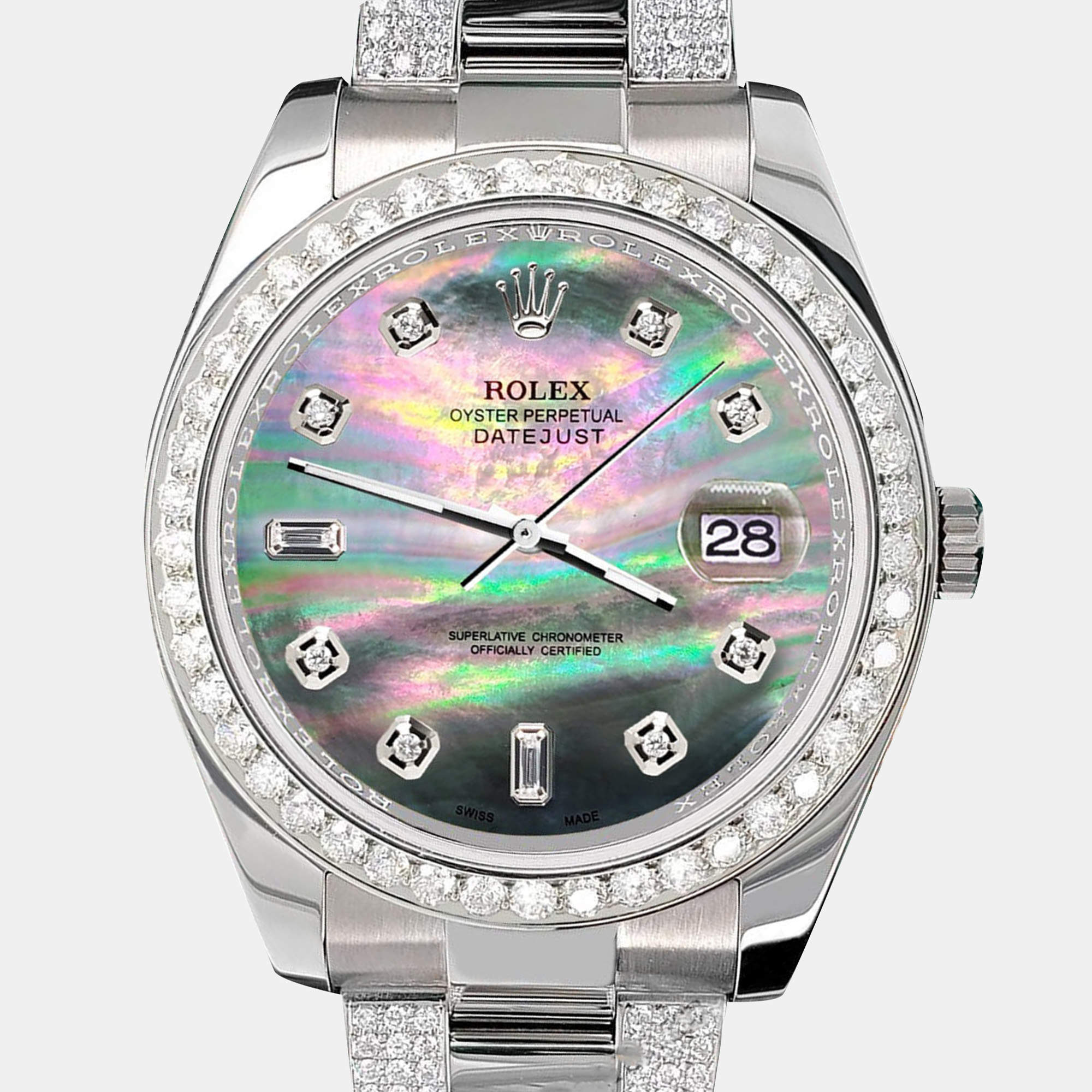 Rolex Custom Black MOP 5ct Diamond Stainless Steel Datejust II 116300 Automatic Men's Wristwatch 41 mm