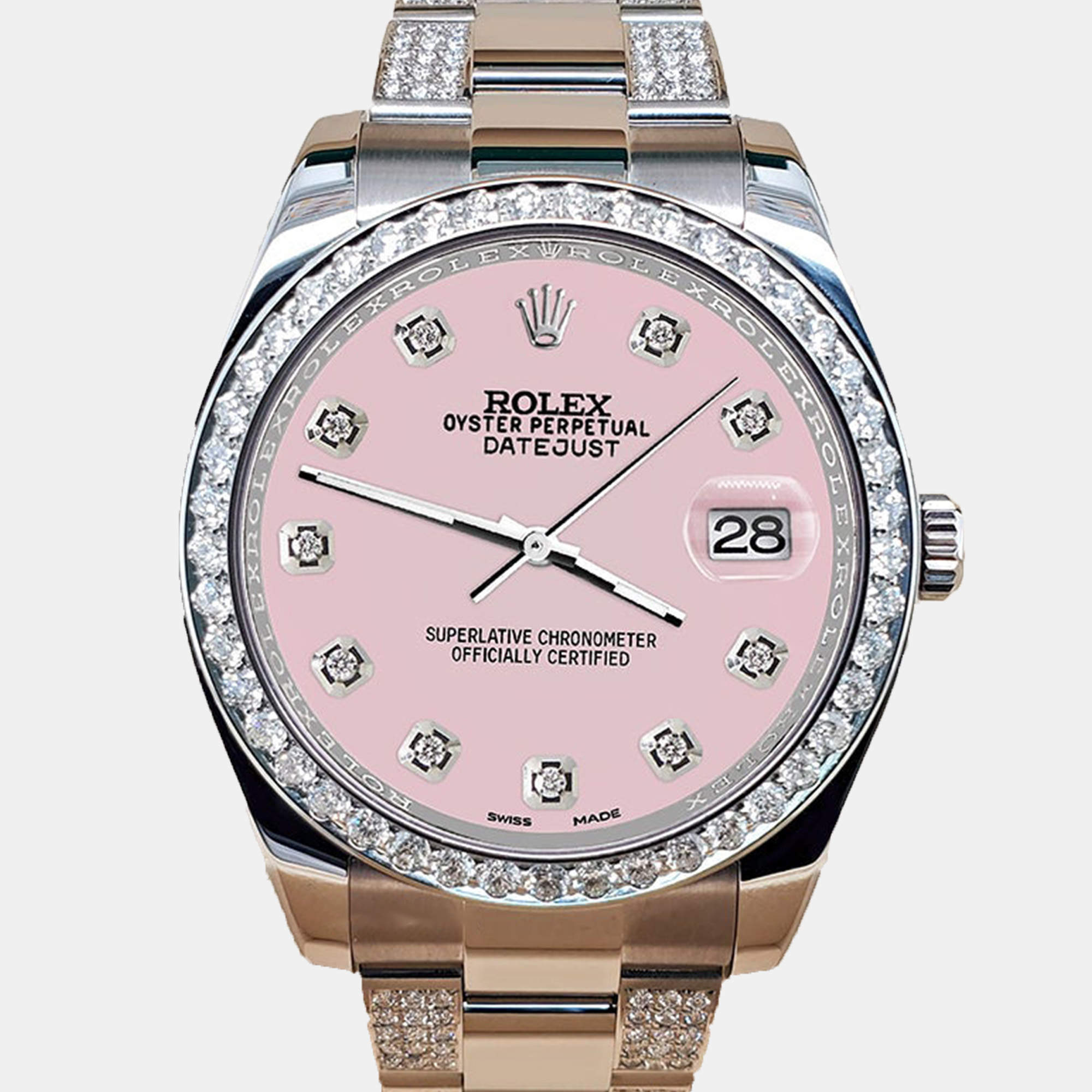 Rolex Custom Orchid Pink 5ct Diamond Stainless Steel Datejust II 116300 Automatic Men's Wristwatch 41 mm