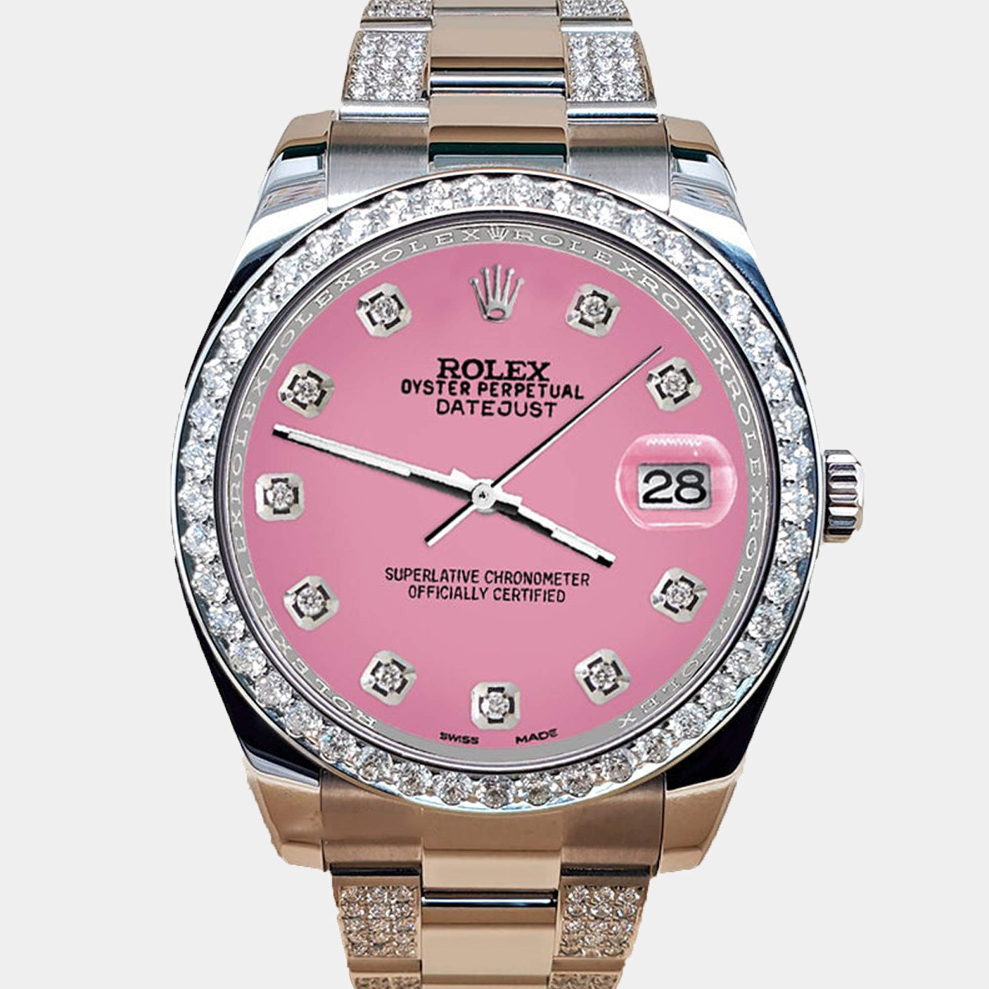 Rolex Custom Pink 5ct Diamond Stainless Steel Datejust II 116300 Automatic Men's Wristwatch 41 mm