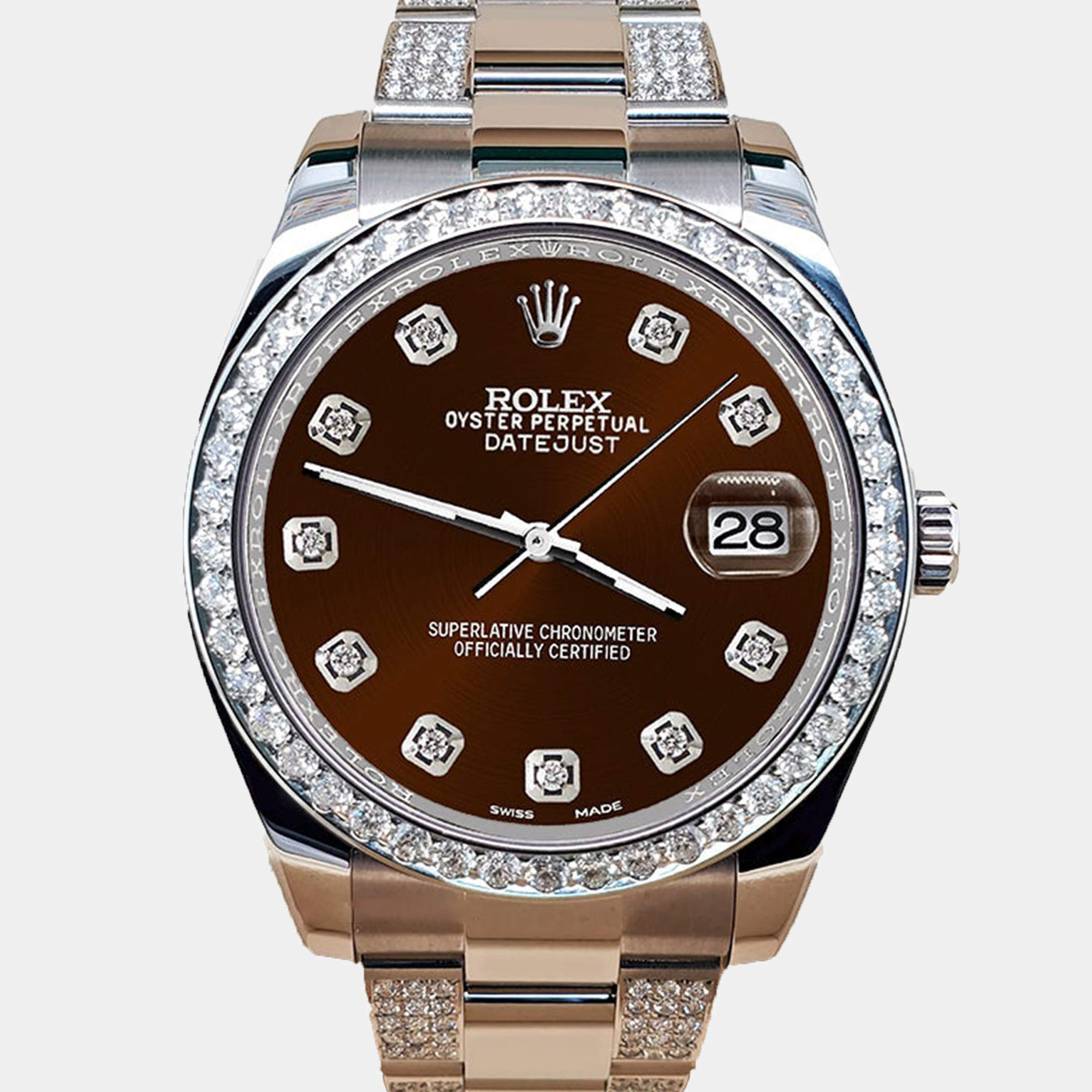 Rolex Custom Chocolate 5ct Diamond Stainless Steel Datejust II 116300 Automatic Men's Wristwatch 41 mm