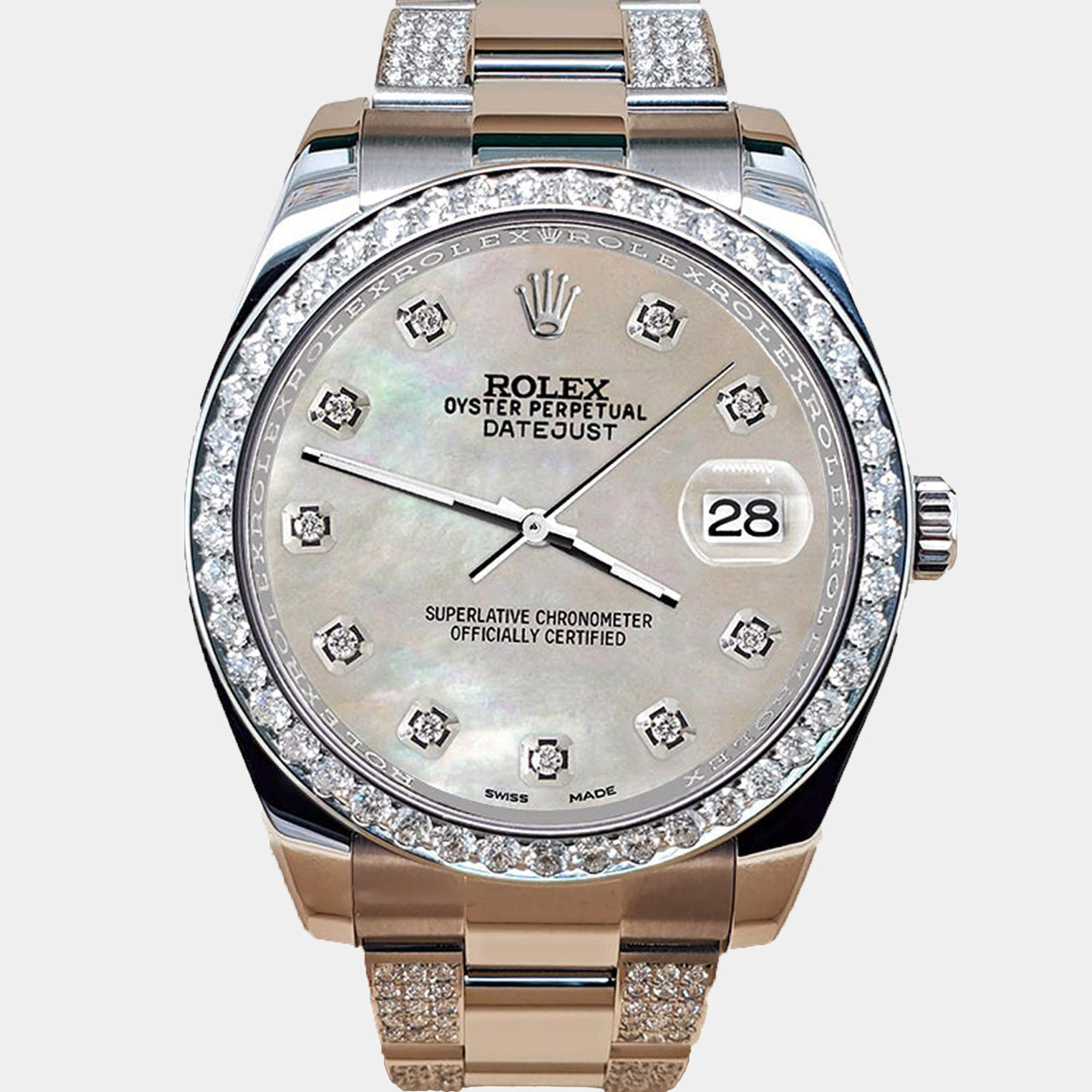 Rolex Custom Champagne MOP 5ct Diamond Stainless Steel Datejust II 116300 Automatic Men's Wristwatch 41 mm
