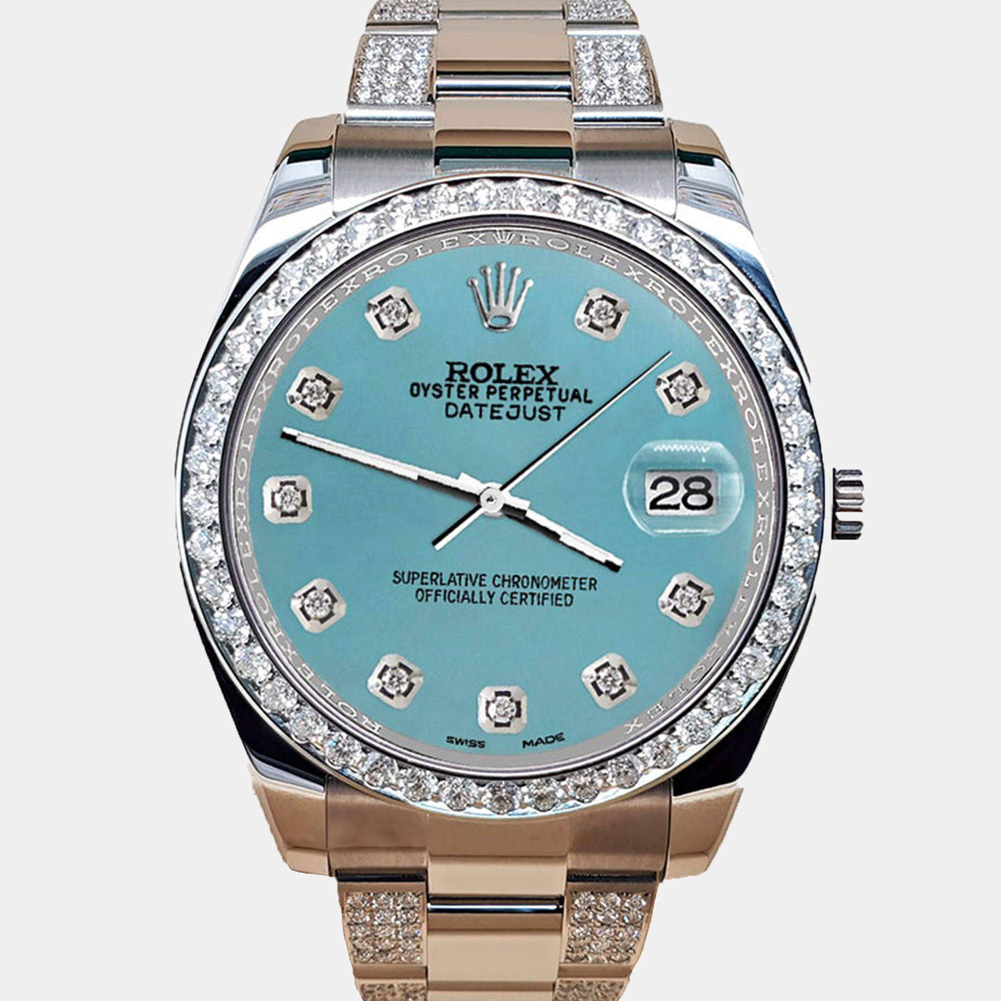 Rolex Custom Turquoise 5ct Diamond Stainless Steel Datejust II 116300 Automatic Men's Wristwatch 41 mm