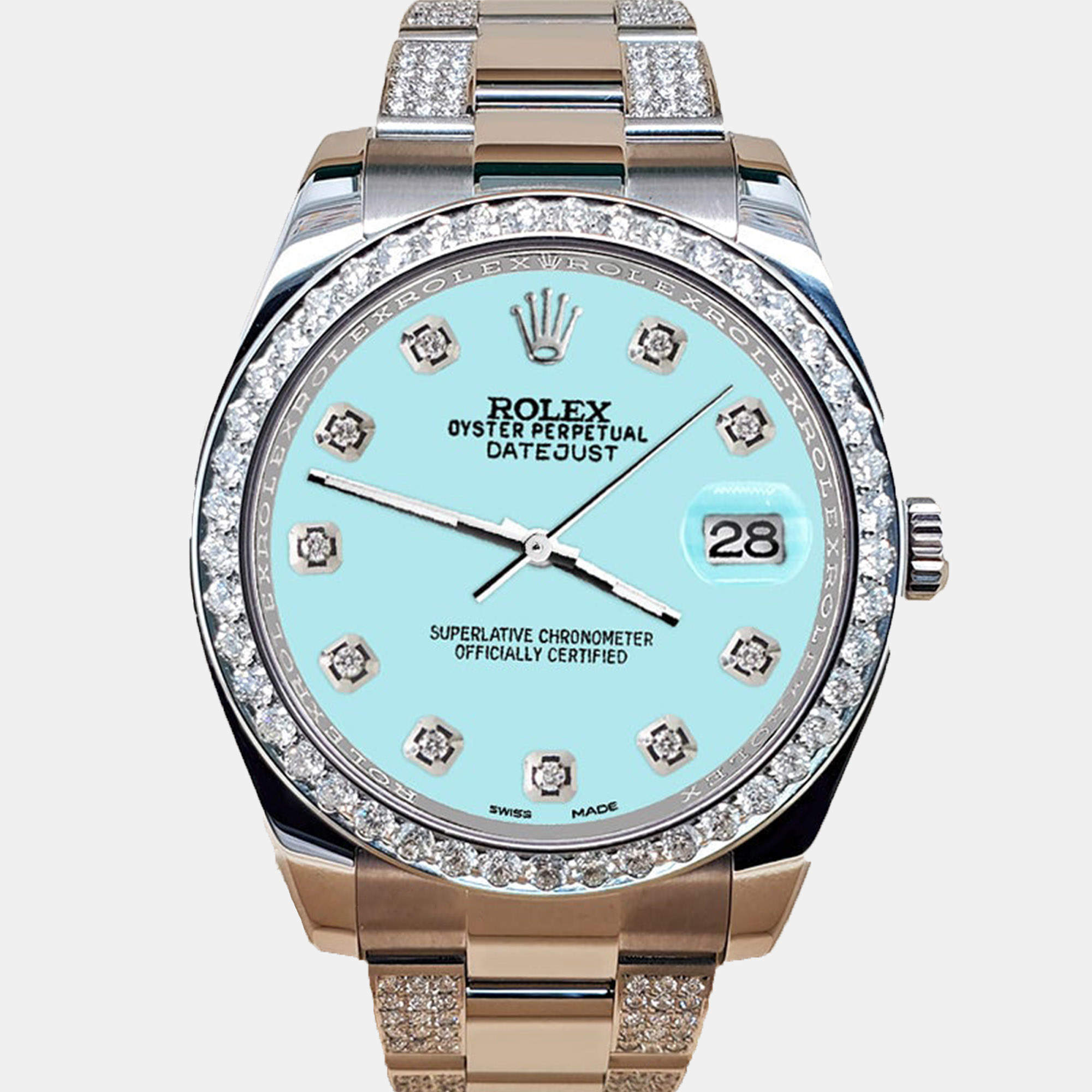 Rolex Custom Aqua Blue 5ct Diamond Stainless Steel Datejust II 116300 Automatic Men's Wristwatch 41 mm