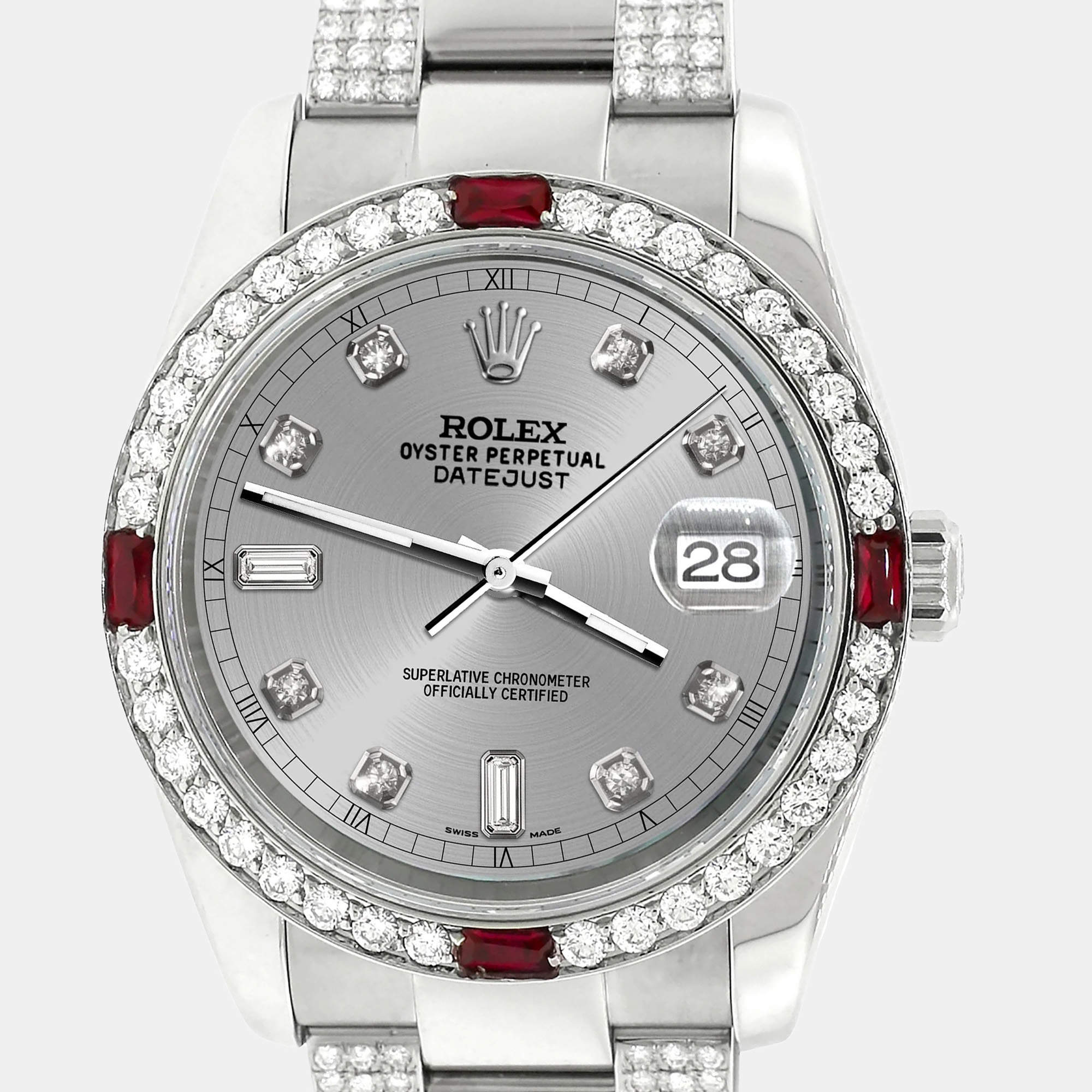 Rolex Custom Silver  4.5CT Diamond Stainless Steel Datejust 116200 Automatic Men's Wristwatch 36 mm