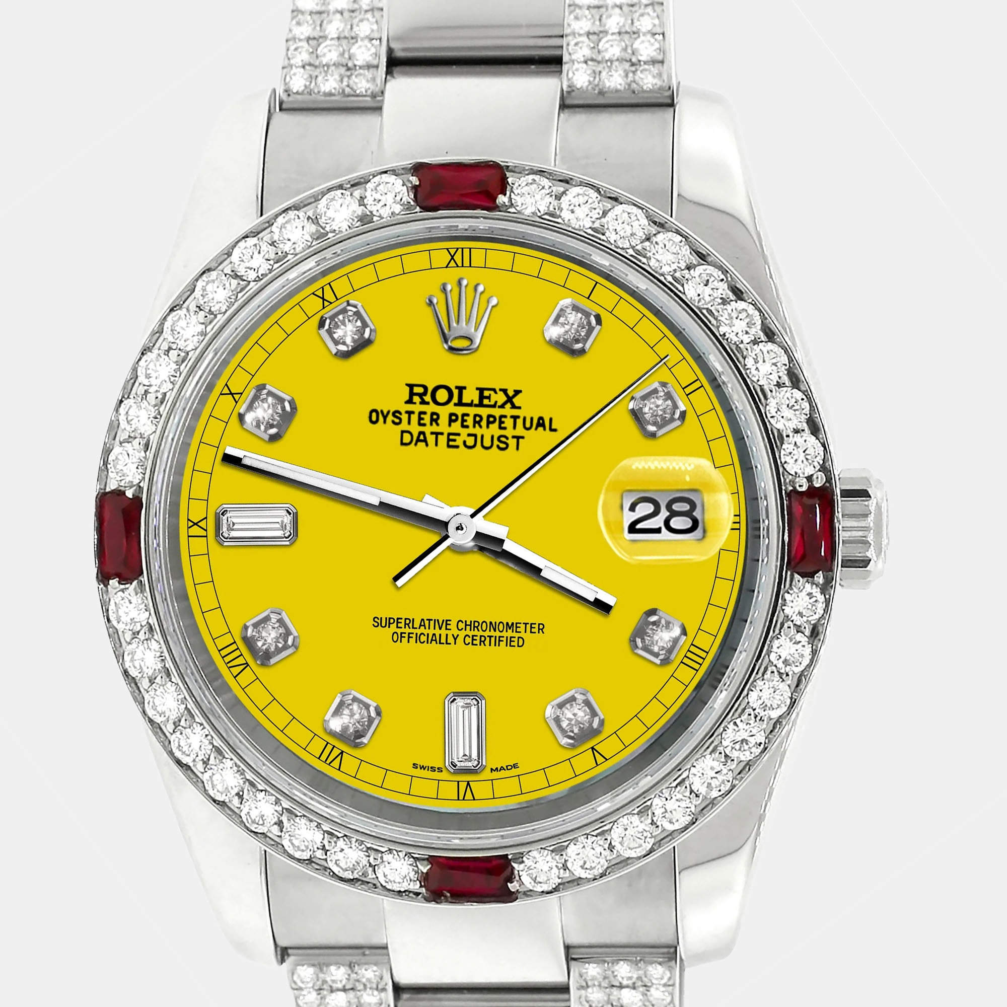 Rolex Custom Yellow 4.5CT Diamond Stainless Steel Datejust 116200 Automatic Men's Wristwatch 36 mm