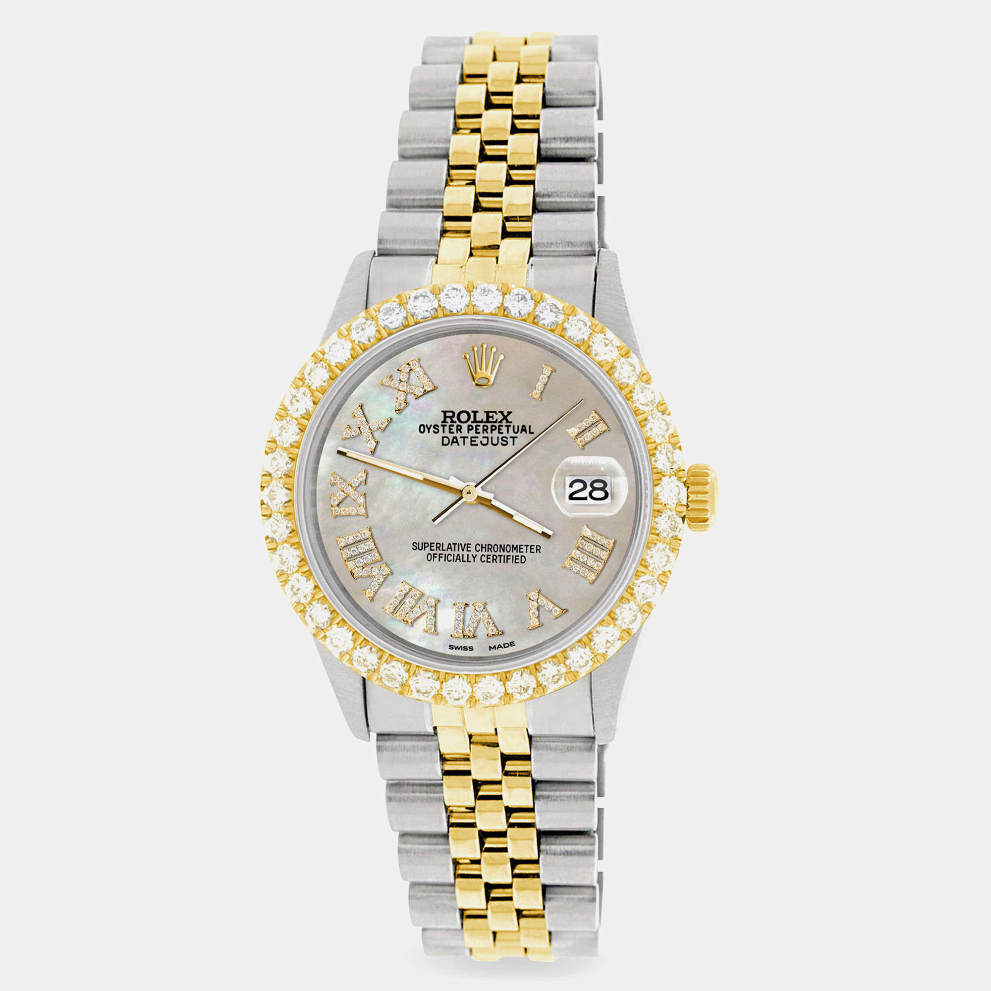 Rolex Custom Champagne MOP 3.10CT Diamond 18K Yellow Gold Stainless Steel Datejust  Automatic Men's Wristwatch 36mm