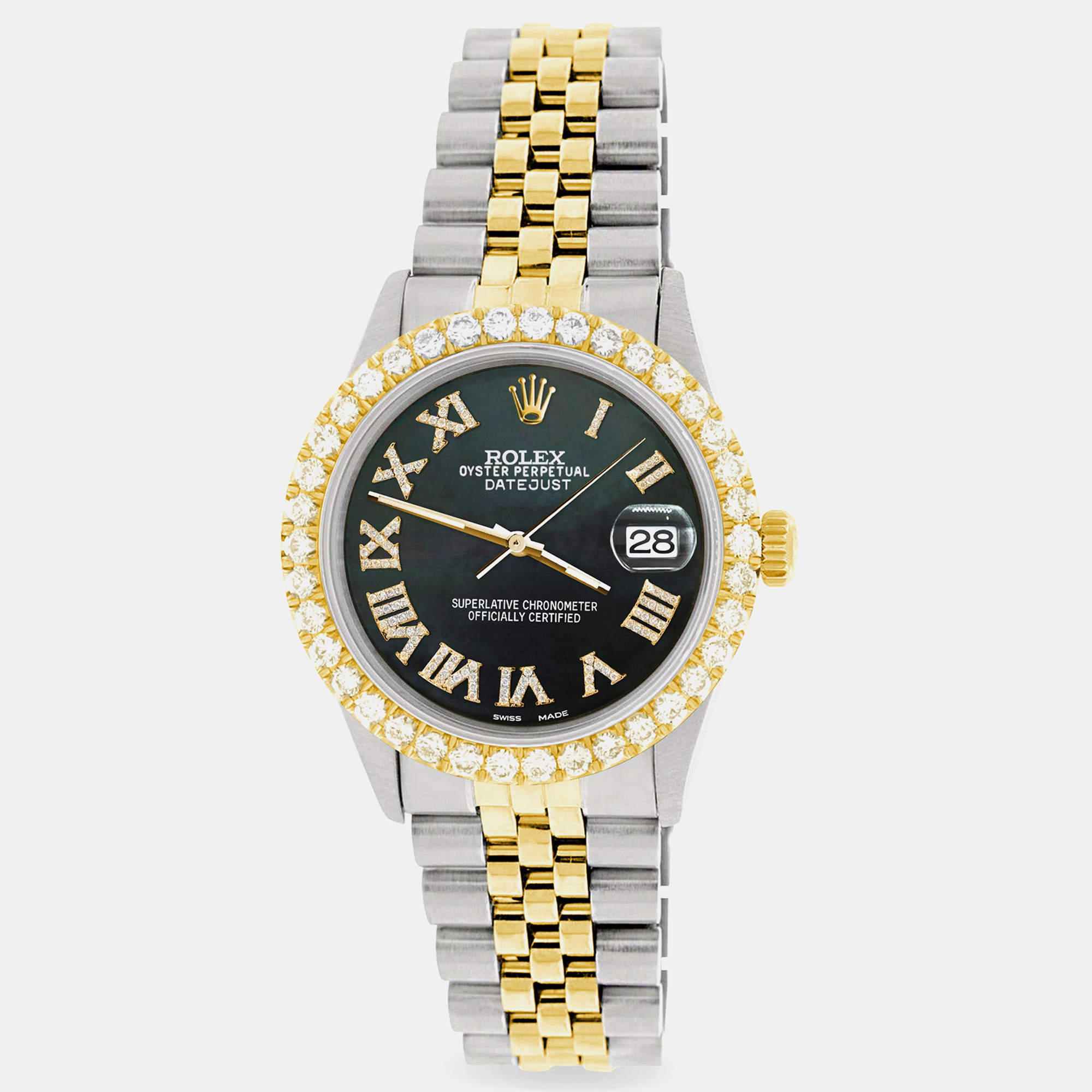 Rolex Custom Black 3.10CT Diamond 18K Yellow Gold Stainless Steel Datejust  Automatic Men's Wristwatch 36mm