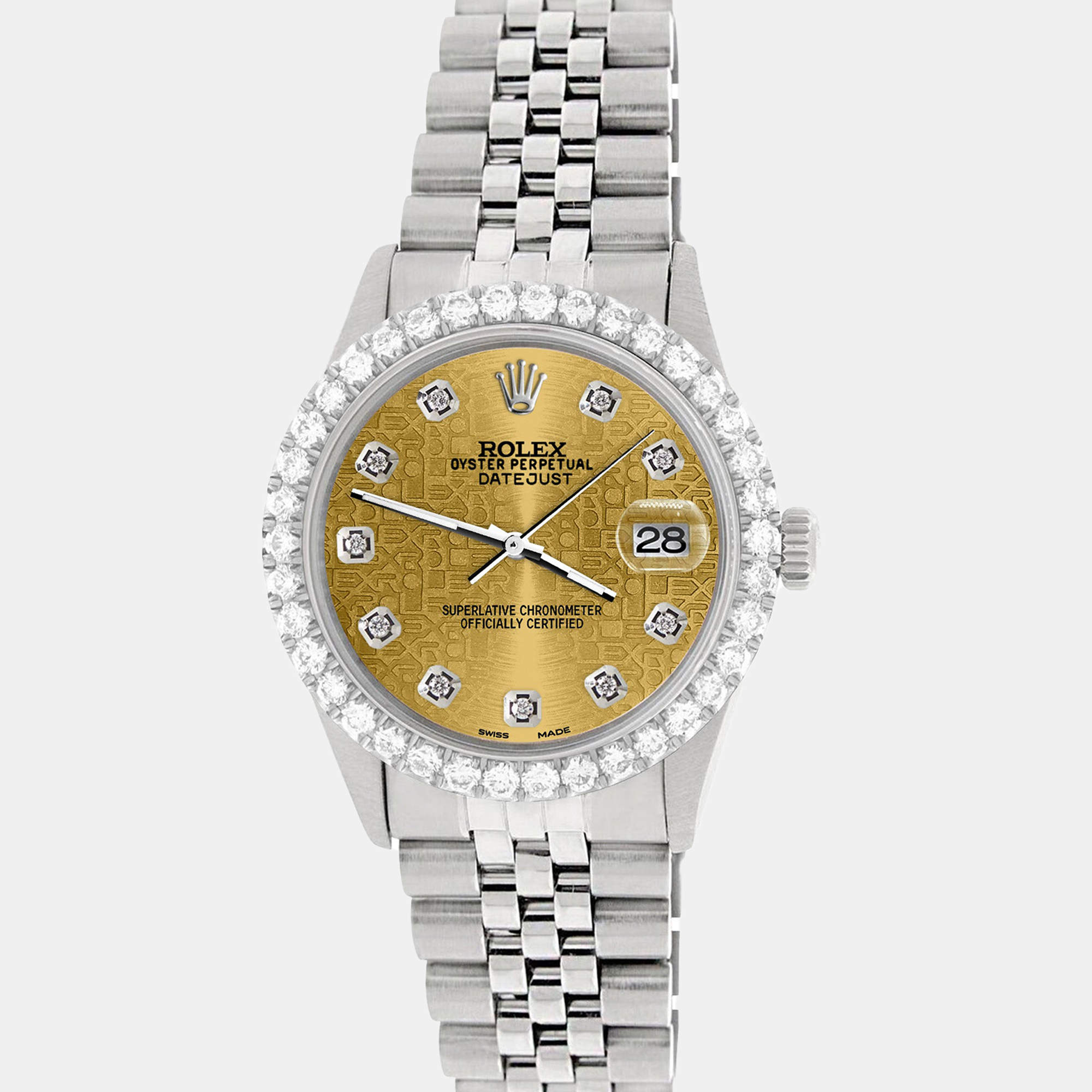 Rolex Custom Champagne 3.05CT Diamond Stainless Steel Datejust  Automatic Men's Wristwatch 36MM