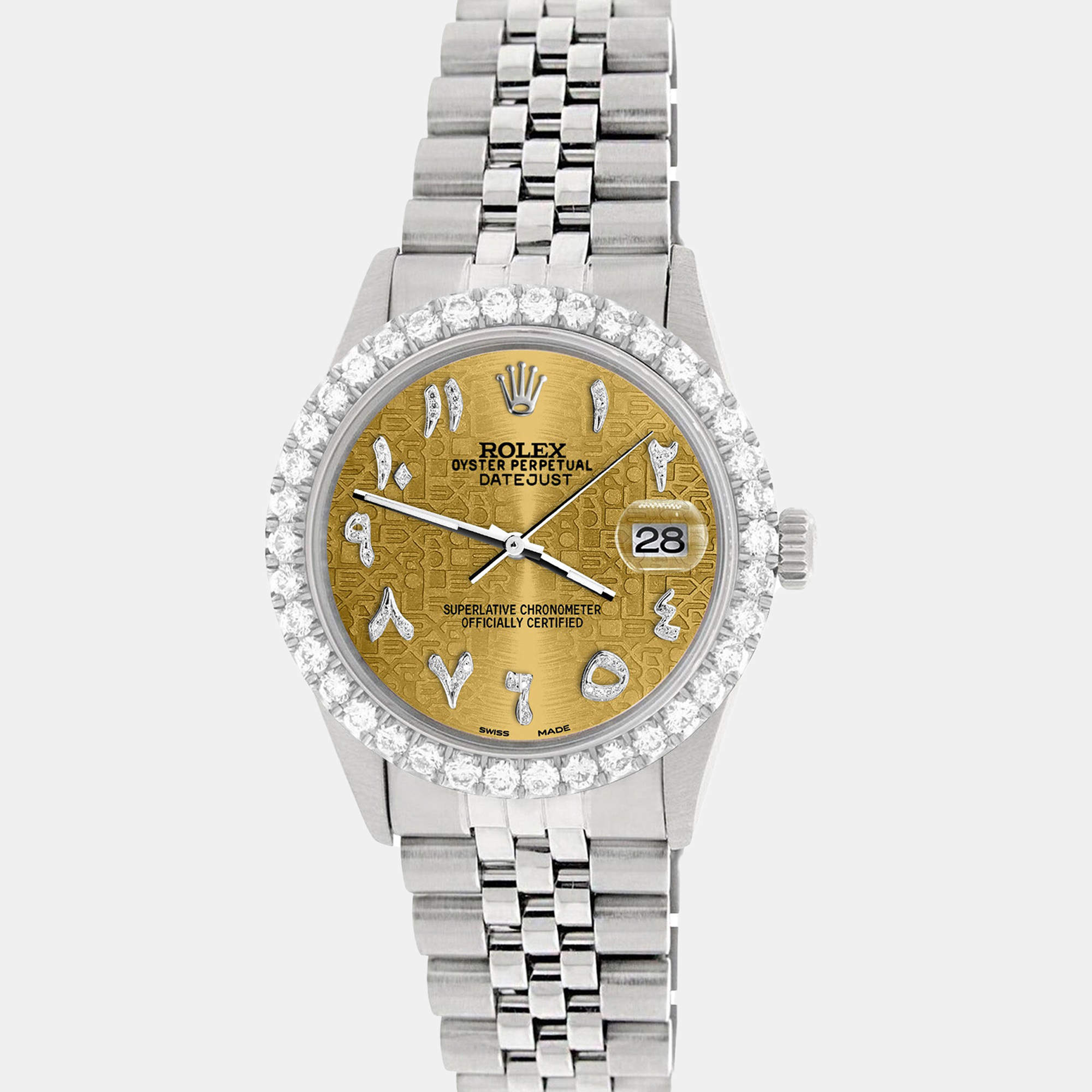 Rolex Custom Champagne 3.35CT Diamond Stainless Steel Datejust  Automatic Men's Wristwatch 36MM