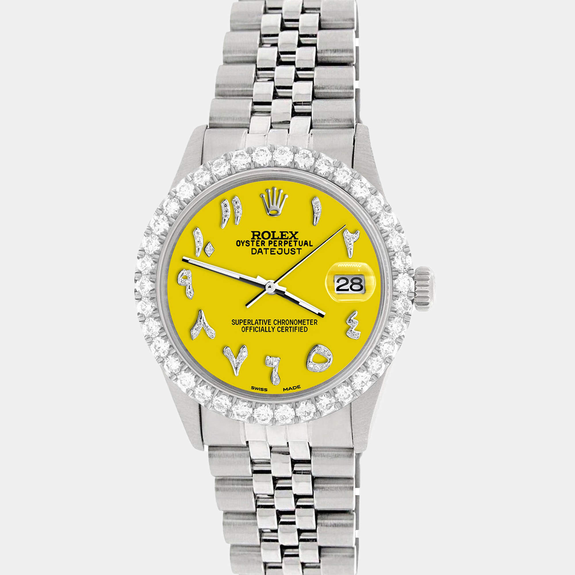 Rolex Custom Yellow 3.35CT Diamond Stainless Steel Datejust  Automatic Men's Wristwatch 36MM