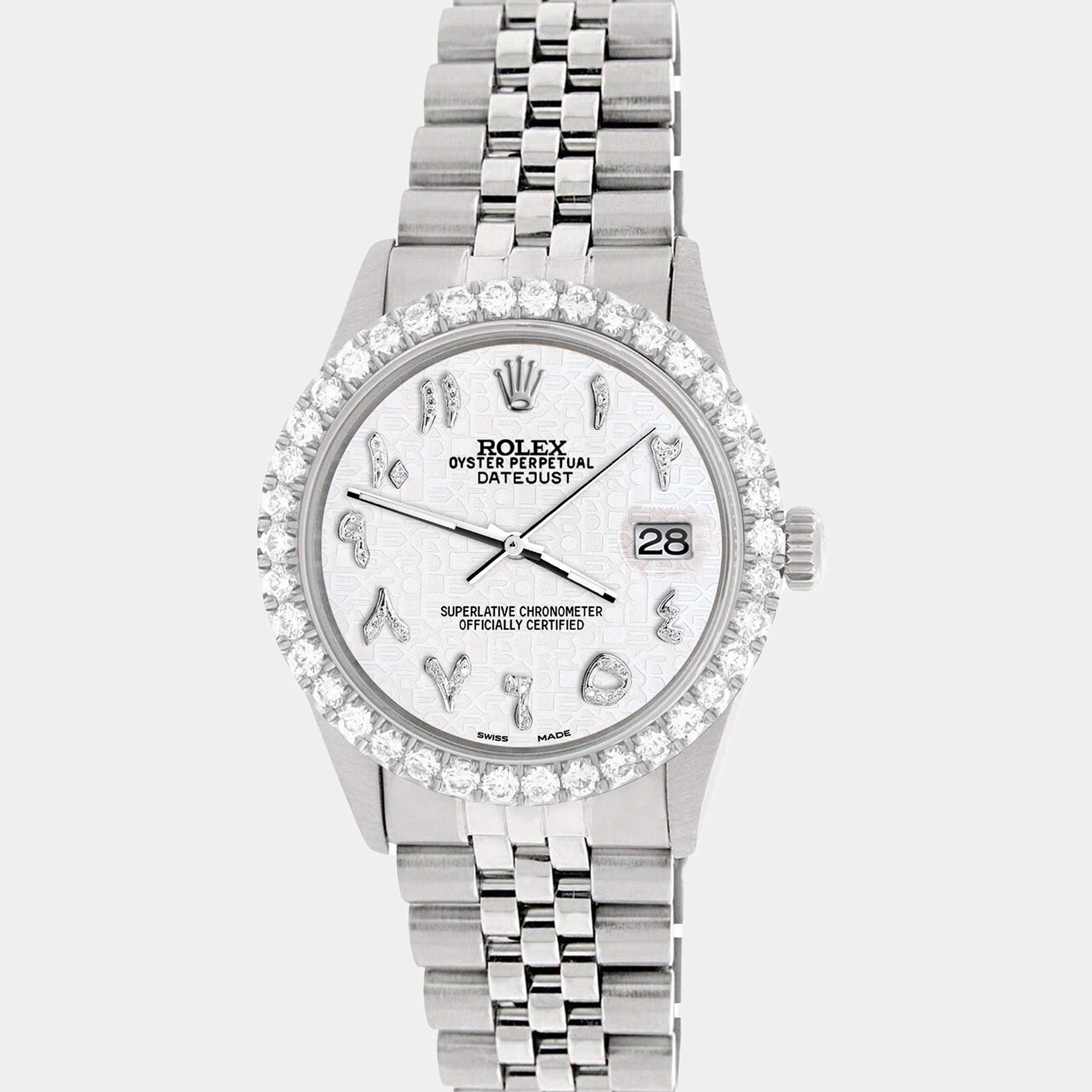 Rolex Custom White 3.35CT Diamond Stainless Steel Datejust  Automatic Men's Wristwatch 36MM