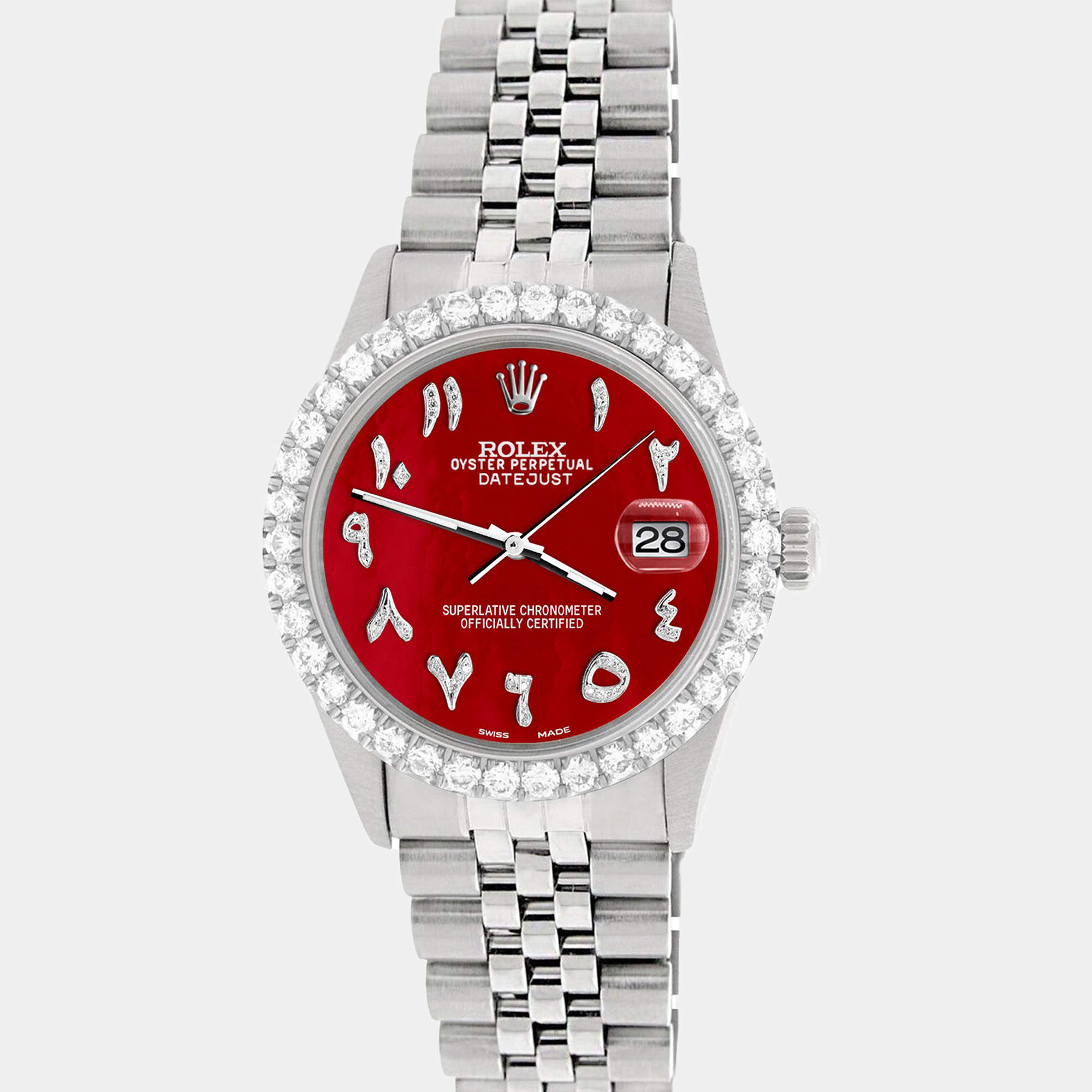 Rolex Custom Red MOP 3.35CT Diamond Stainless Steel Datejust  Automatic Men's Wristwatch 36MM