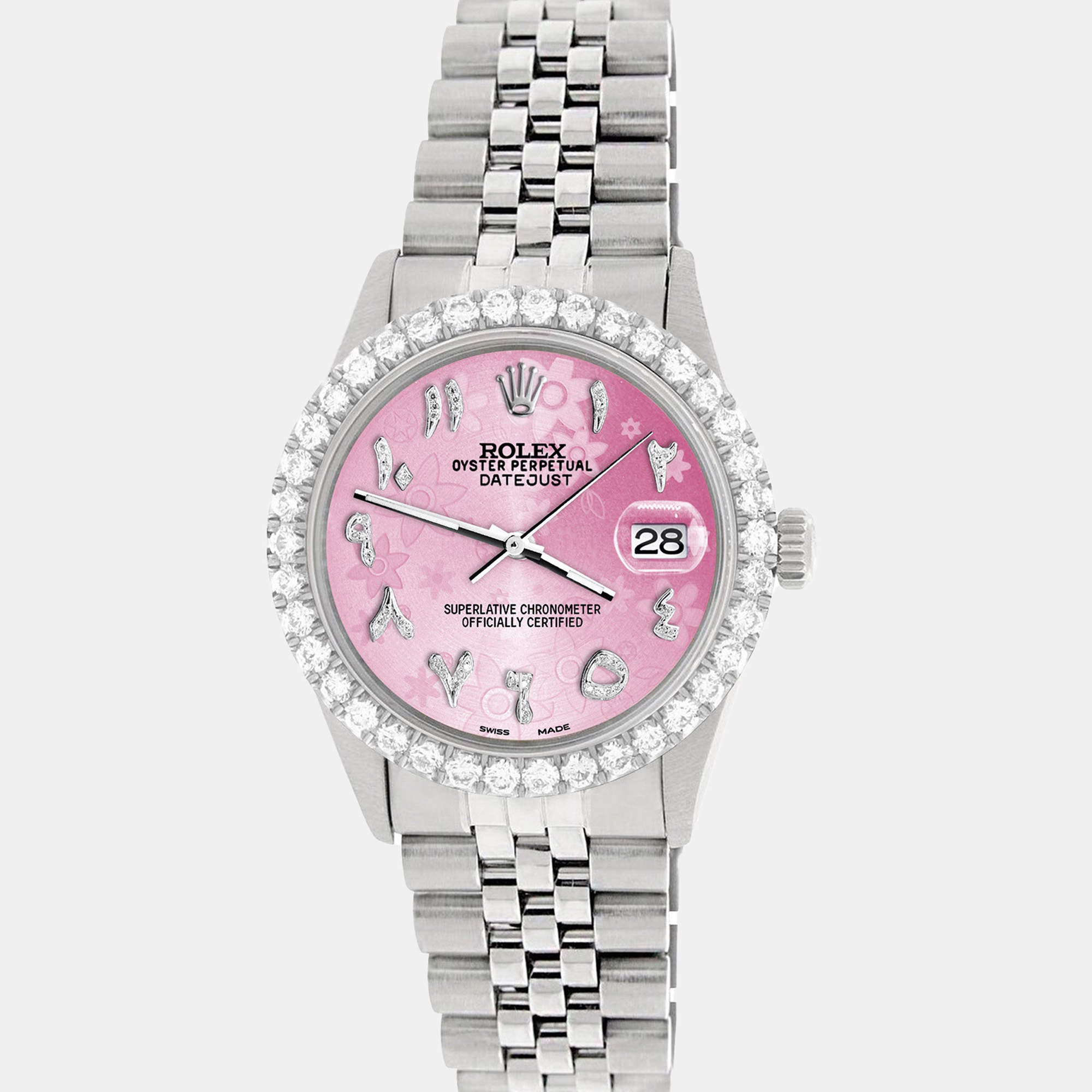 Rolex Custom Pink 3.35CT Diamond Stainless Steel Datejust  Automatic Men's Wristwatch 36MM