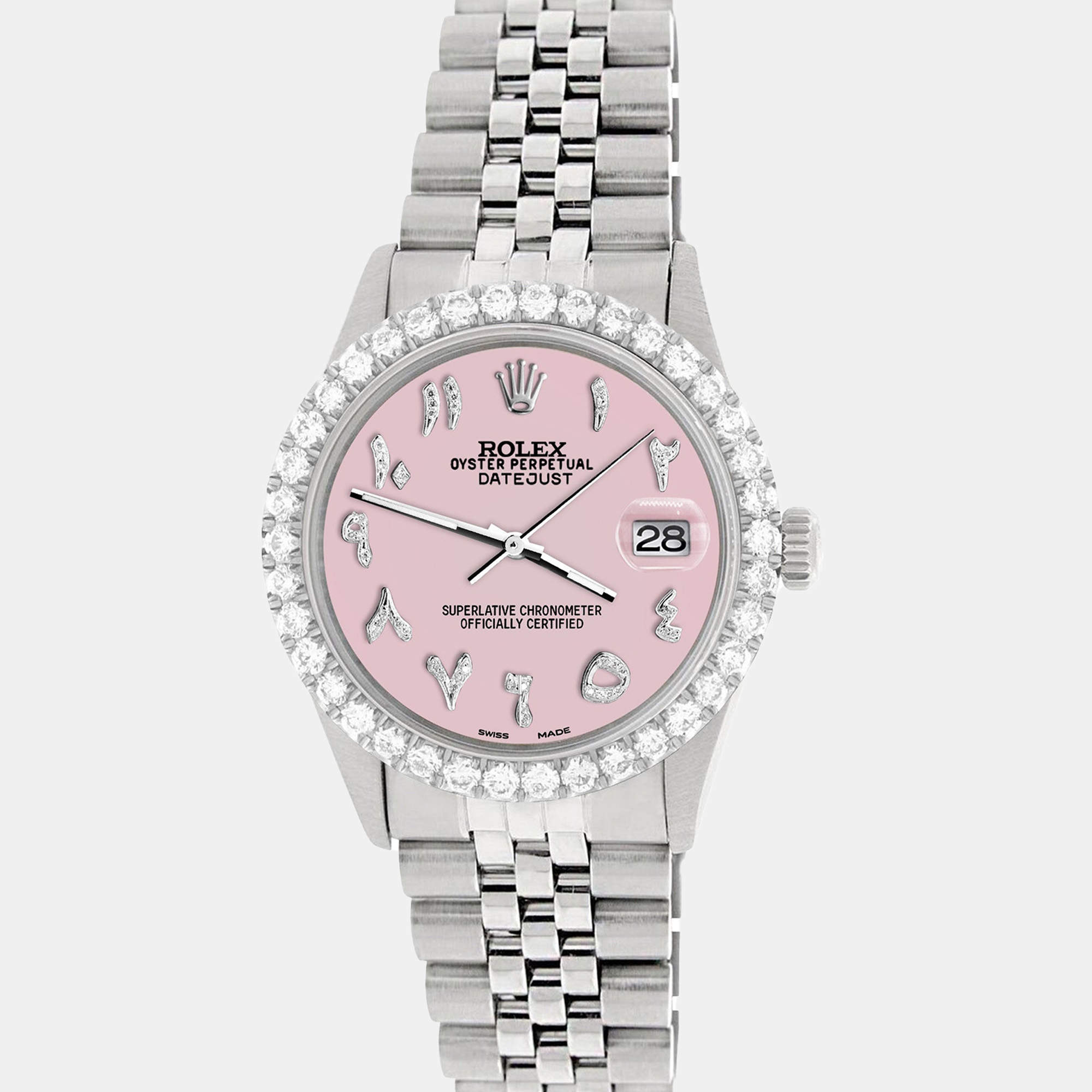 Rolex Custom Orchid Pink 3.35CT Diamond Stainless Steel Datejust  Automatic Men's Wristwatch 36MM