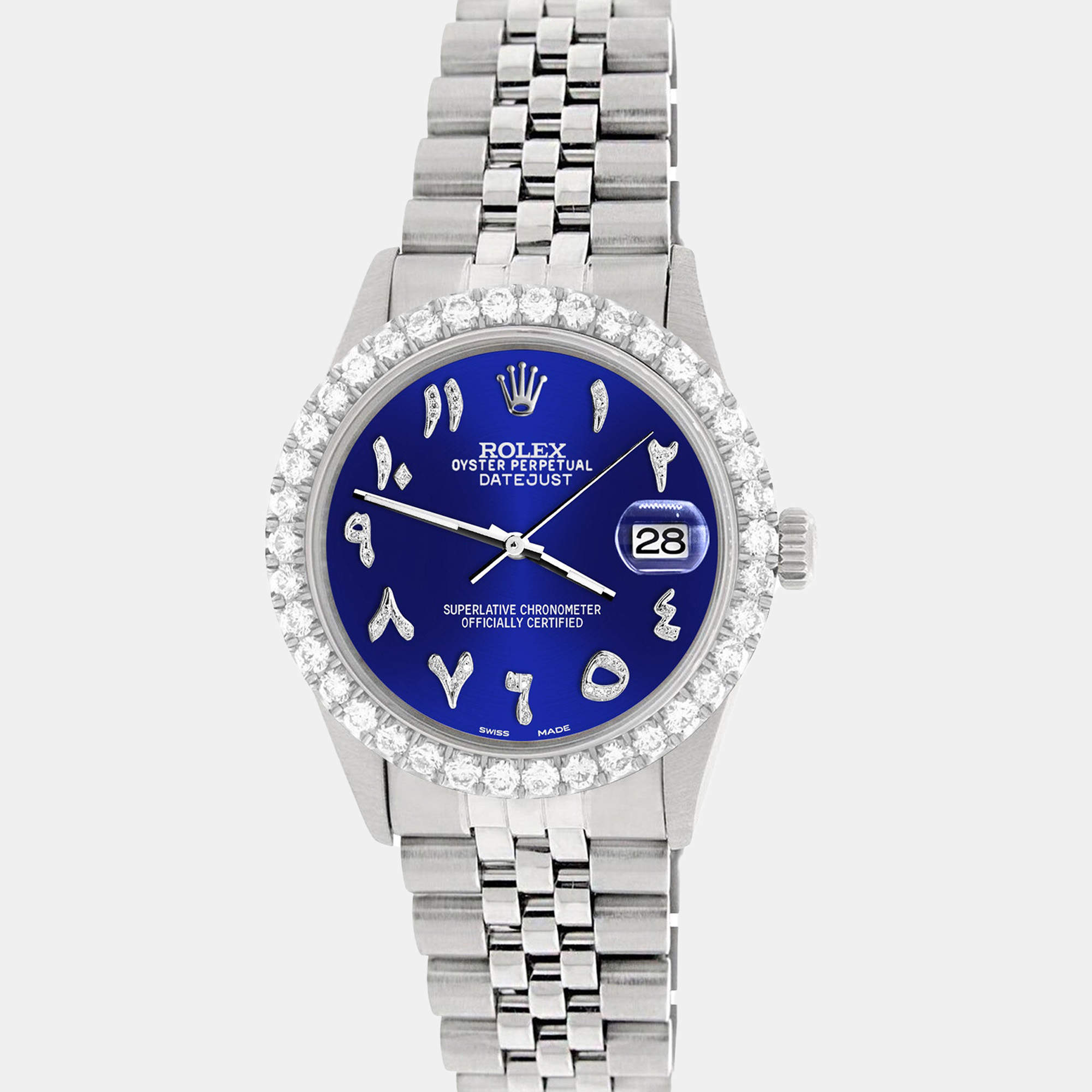 Rolex Custom Navy Blue 3.35CT Diamond Stainless Steel Datejust  Automatic Men's Wristwatch 36MM