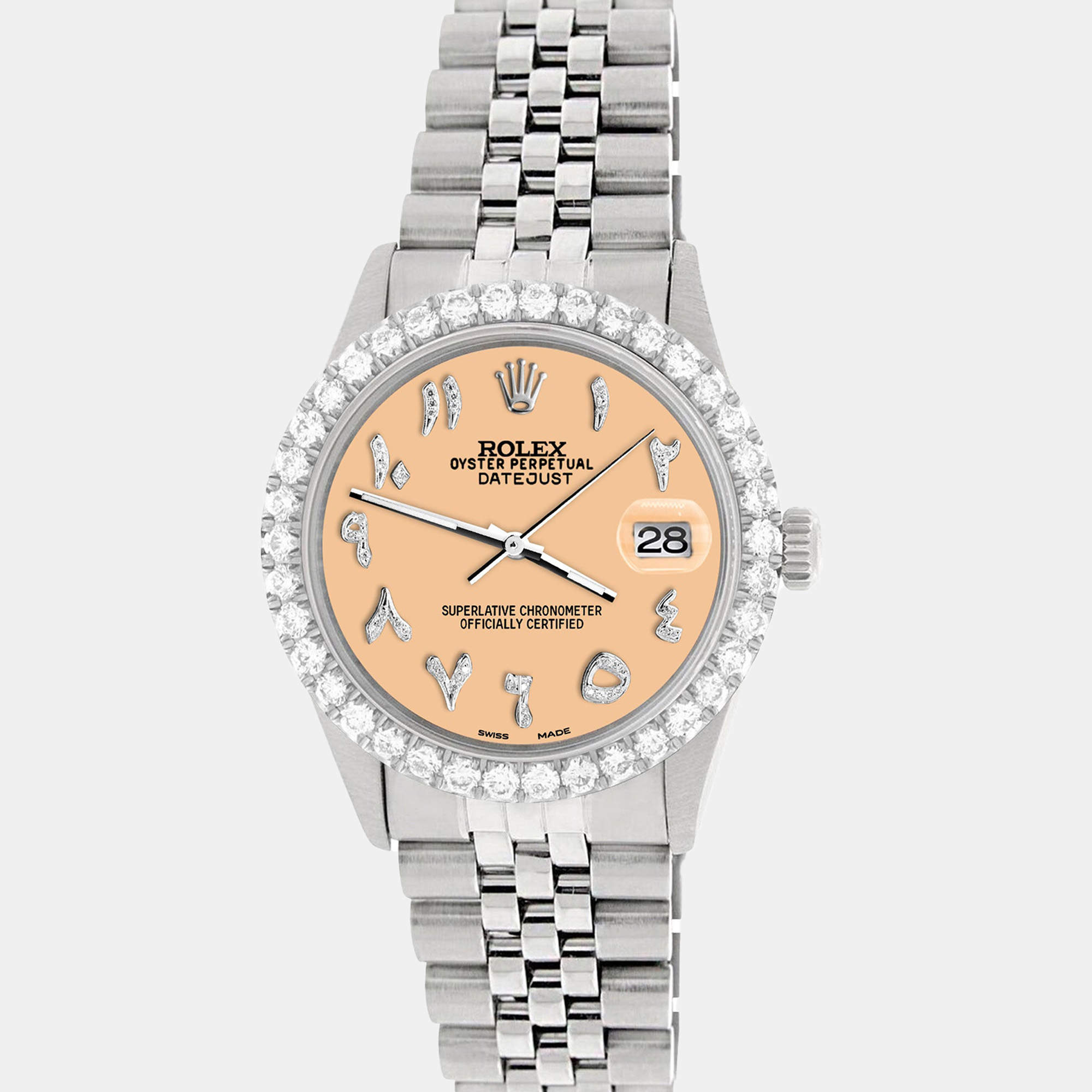 Rolex Custom Mustard 3.35CT Diamond Stainless Steel Datejust  Automatic Men's Wristwatch 36MM