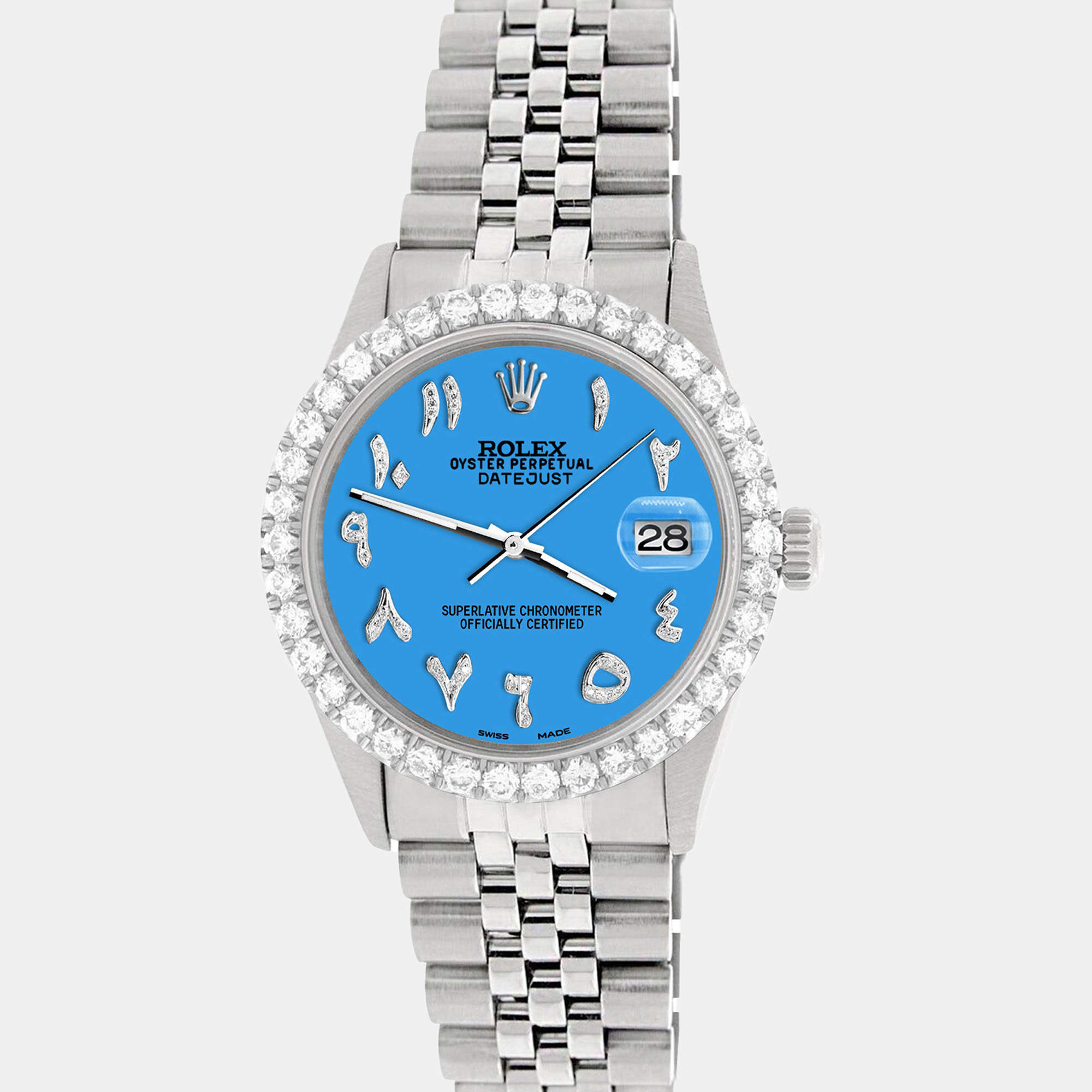 Rolex Custom Blue 3.35CT Diamond Stainless Steel Datejust  Automatic Men's Wristwatch 36MM