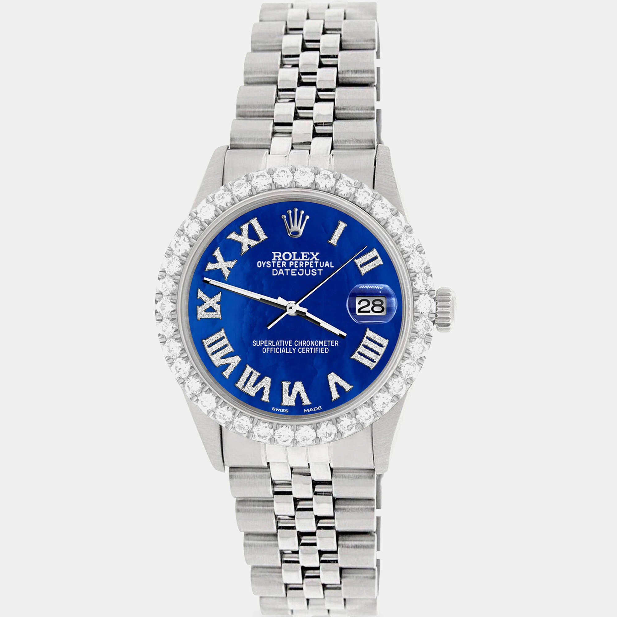 Rolex Custom Royal Blue MOP 3.3CT Diamond Stainless Steel Datejust  Automatic Men's Wristwatch 36MM