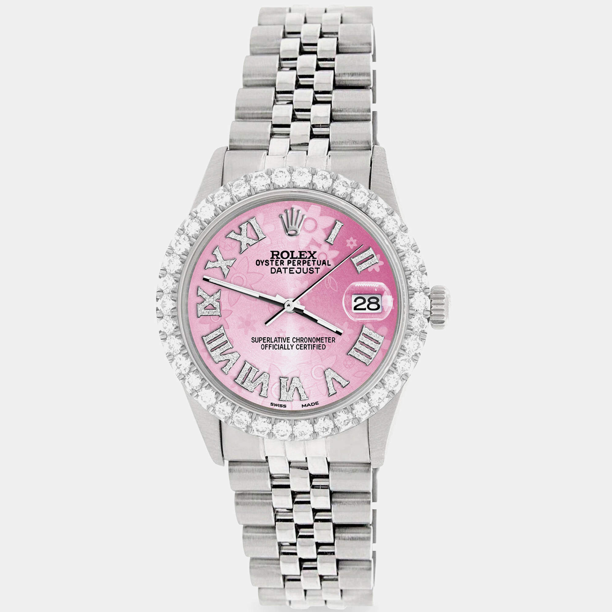 Rolex Custom Pink 3.3CT Diamond Stainless Steel Datejust  Automatic Men's Wristwatch 36MM