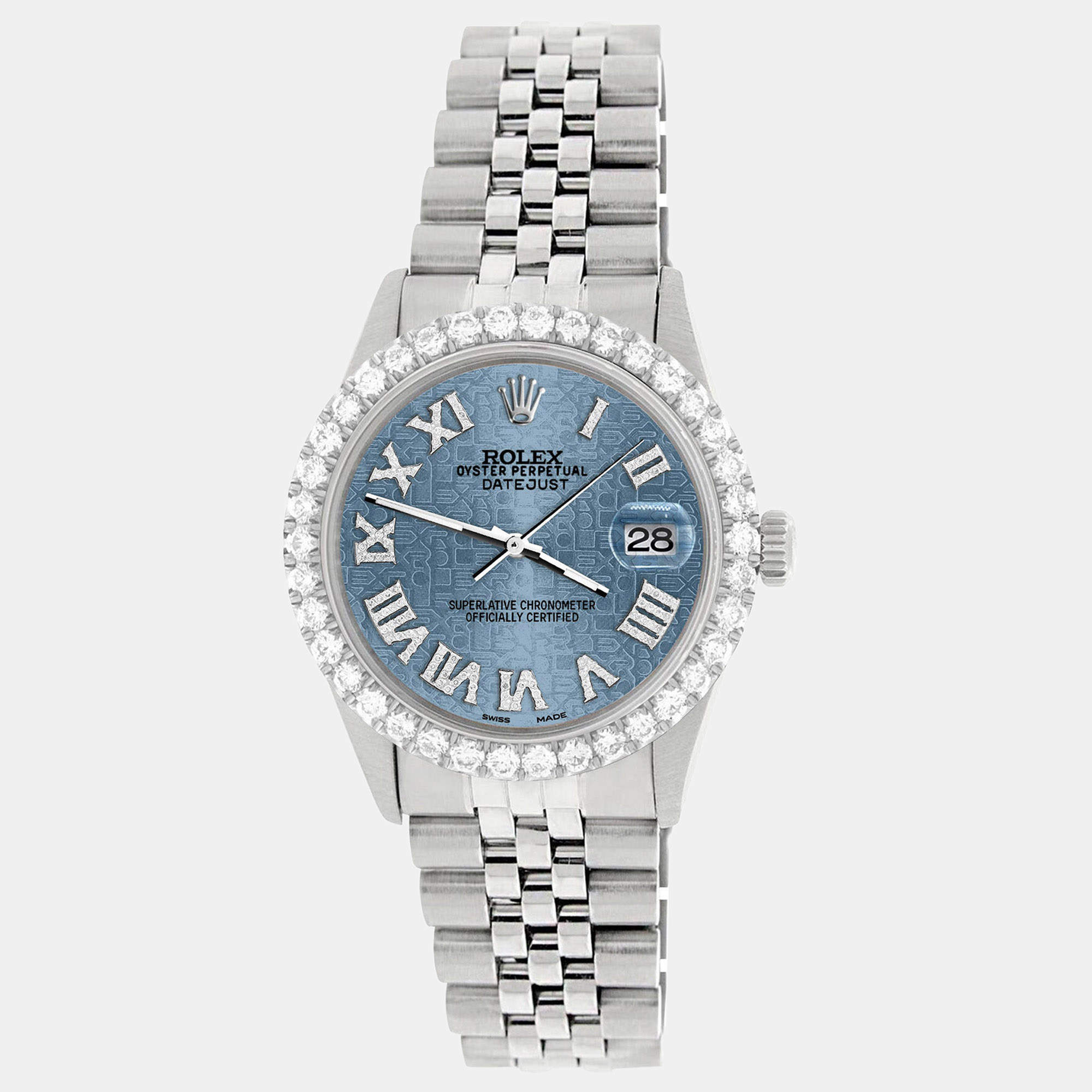 Rolex Custom Ice Blue 3.3CT Diamond Stainless Steel Datejust  Automatic Men's Wristwatch 36MM