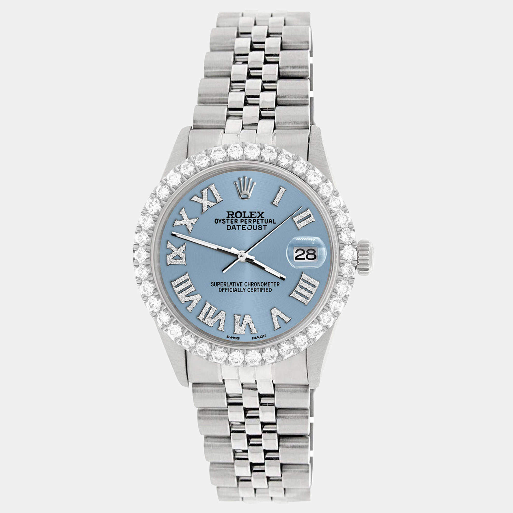 Rolex Custom Ice Blue 3.3CT Diamond Stainless Steel Datejust  Automatic Men's Wristwatch 36MM