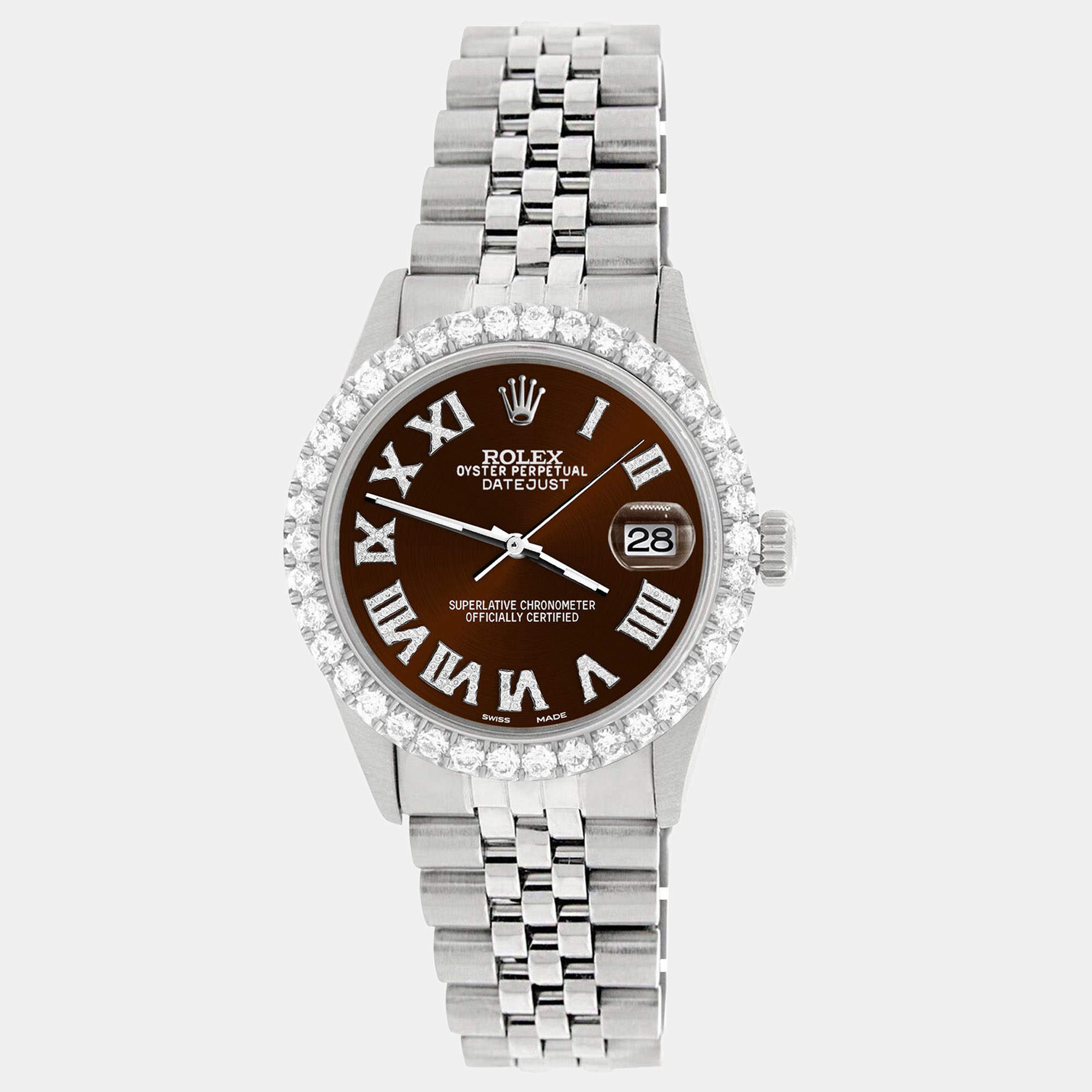 Rolex Custom Chocolate 3.3CT Diamond Stainless Steel Datejust  Automatic Men's Wristwatch 36MM