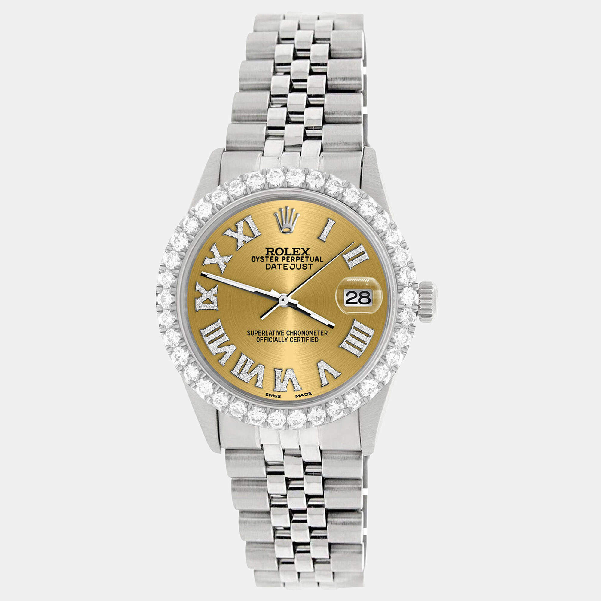 Rolex Custom Champagne 3.3CT Diamond Stainless Steel Datejust  Automatic Men's Wristwatch 36MM