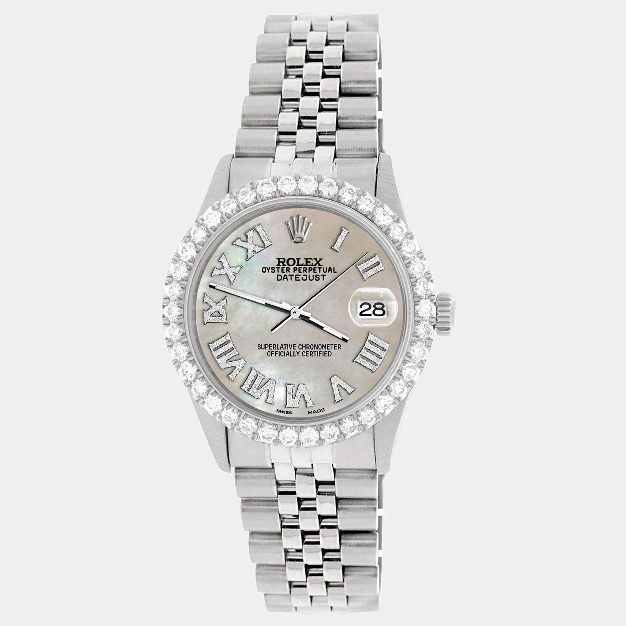 Rolex Custom Champagne MOP 3.3CT Diamond Stainless Steel Datejust  Automatic Men's Wristwatch 36MM