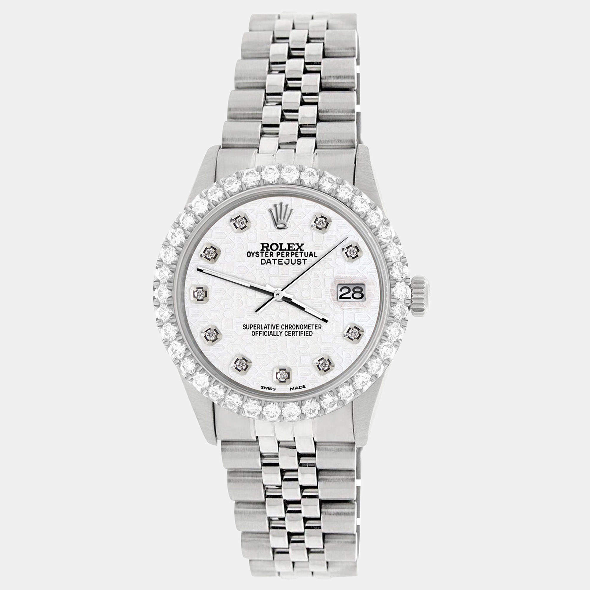 Rolex Custom White 3.05CT Diamond Stainless Steel Datejust  Automatic Men's Wristwatch 36MM