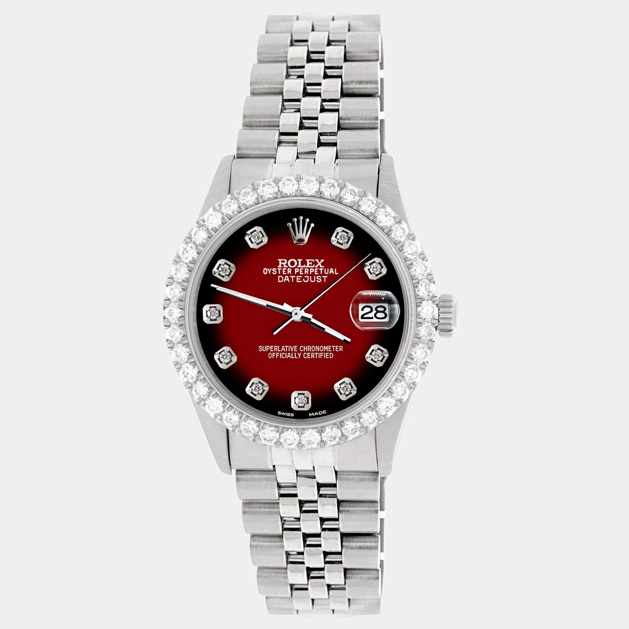 Rolex Custom Red 3.05CT Diamond Stainless Steel Datejust  Automatic Men's Wristwatch 36MM