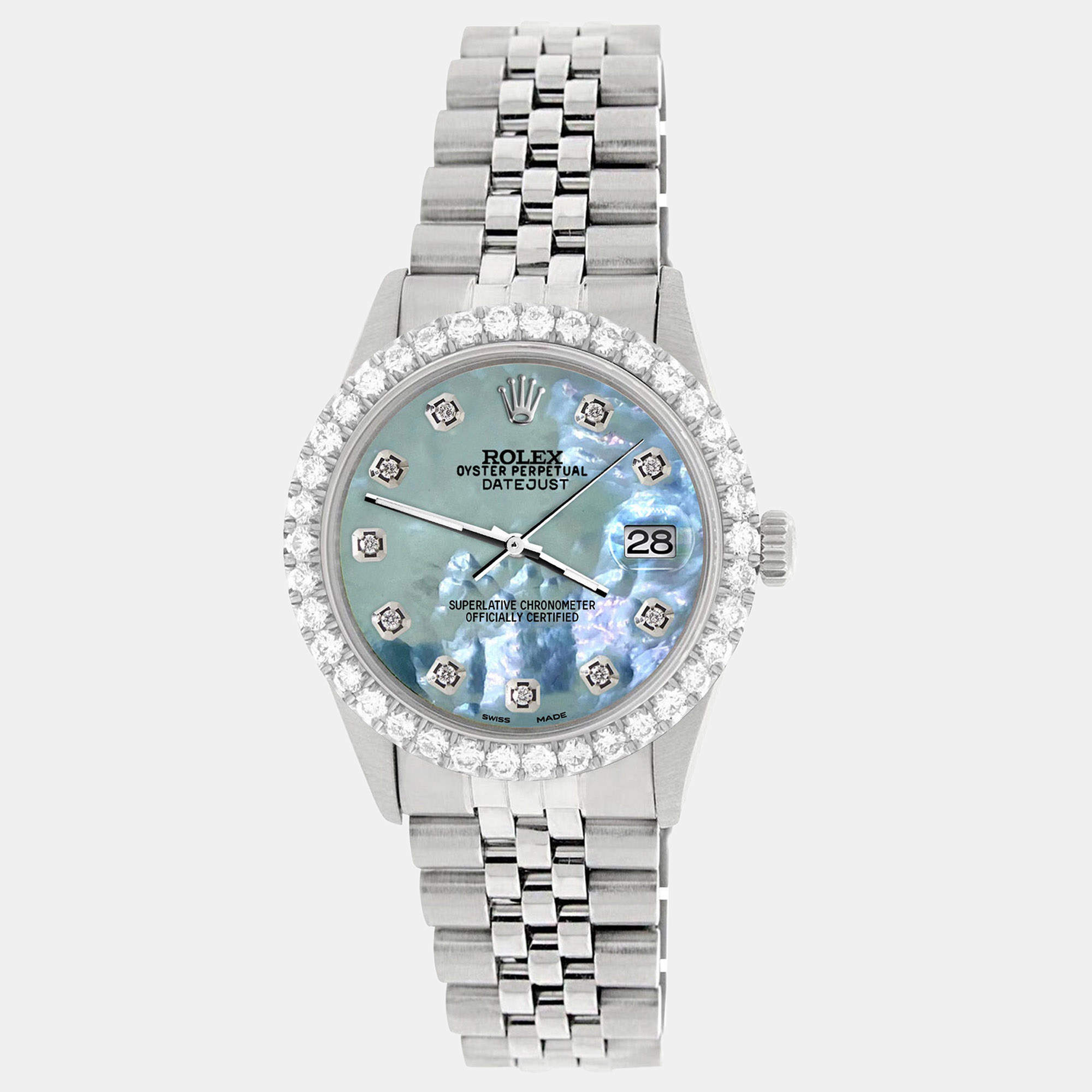 Rolex Custom Tahitian Blue 3.05CT Diamond Stainless Steel Datejust  Automatic Men's Wristwatch 36MM