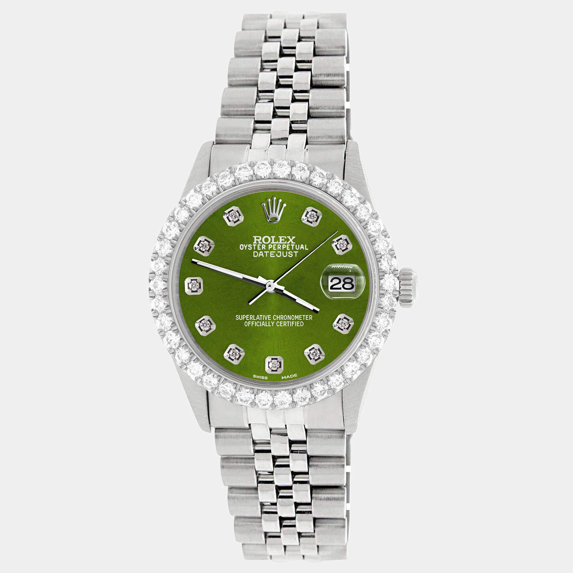 Rolex Custom Royal Green 3.05CT Diamond Stainless Steel Datejust  Automatic Men's Wristwatch 36MM
