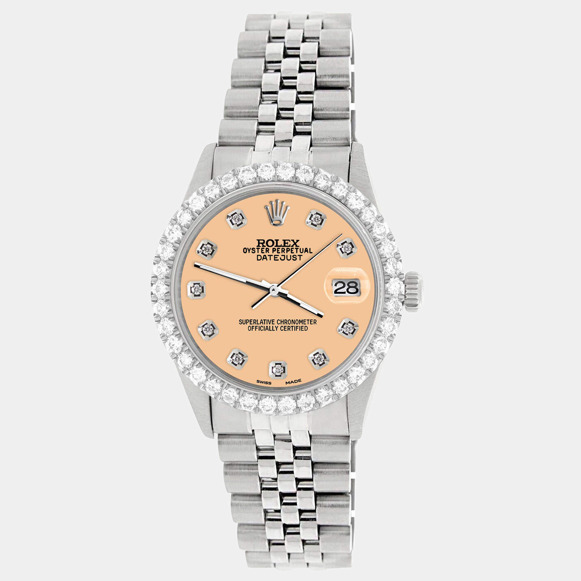Rolex Custom Mustard 3.05CT Diamond Stainless Steel Datejust  Automatic Men's Wristwatch 36MM