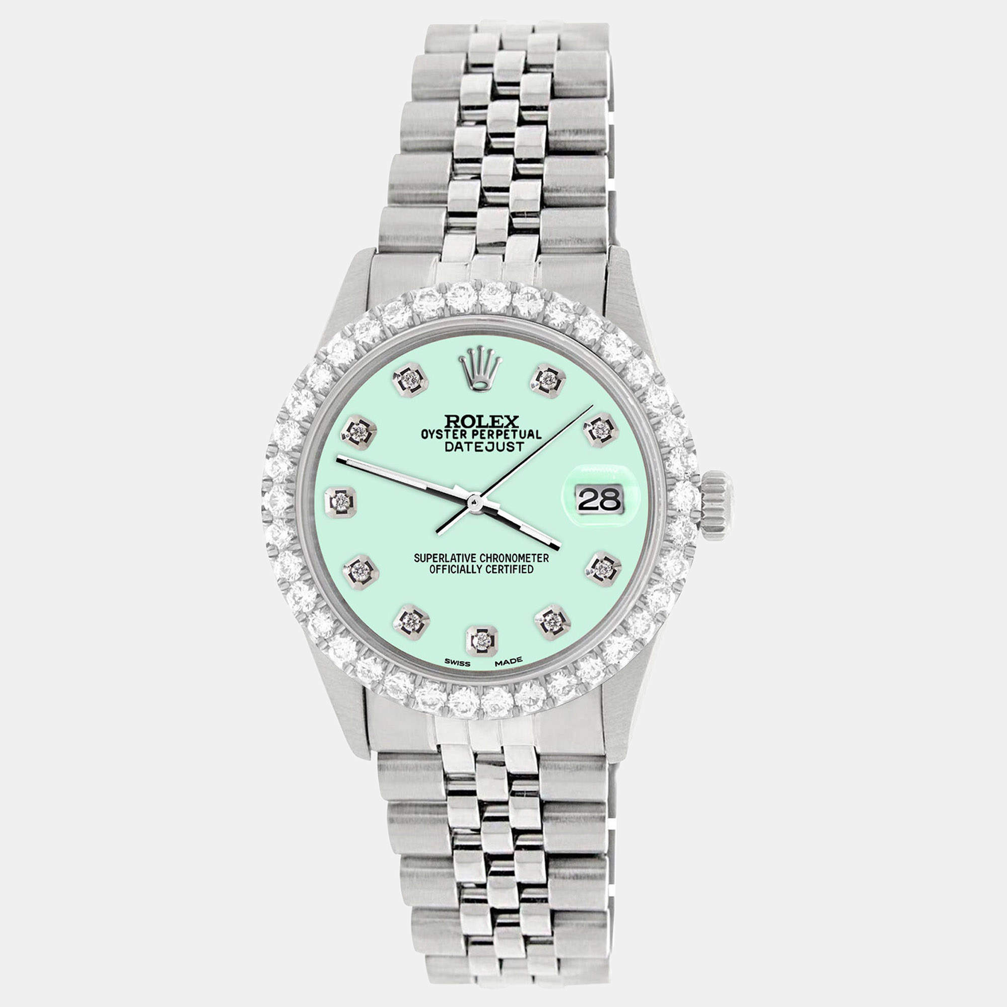 Rolex Custom Light Malachite 3.05CT Diamond Stainless Steel Datejust  Automatic Men's Wristwatch 36MM