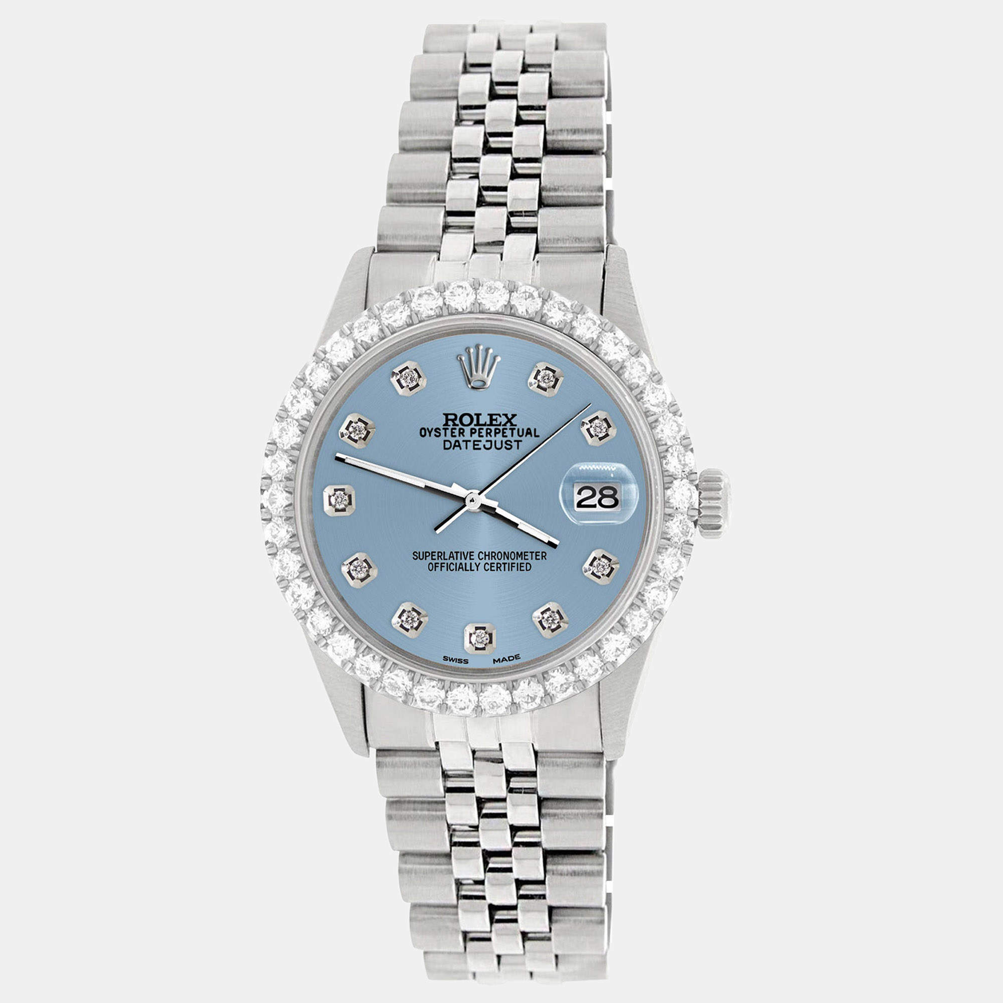 Rolex Custom Ice Blue 3.05CT Diamond Stainless Steel Datejust  Automatic Men's Wristwatch 36MM