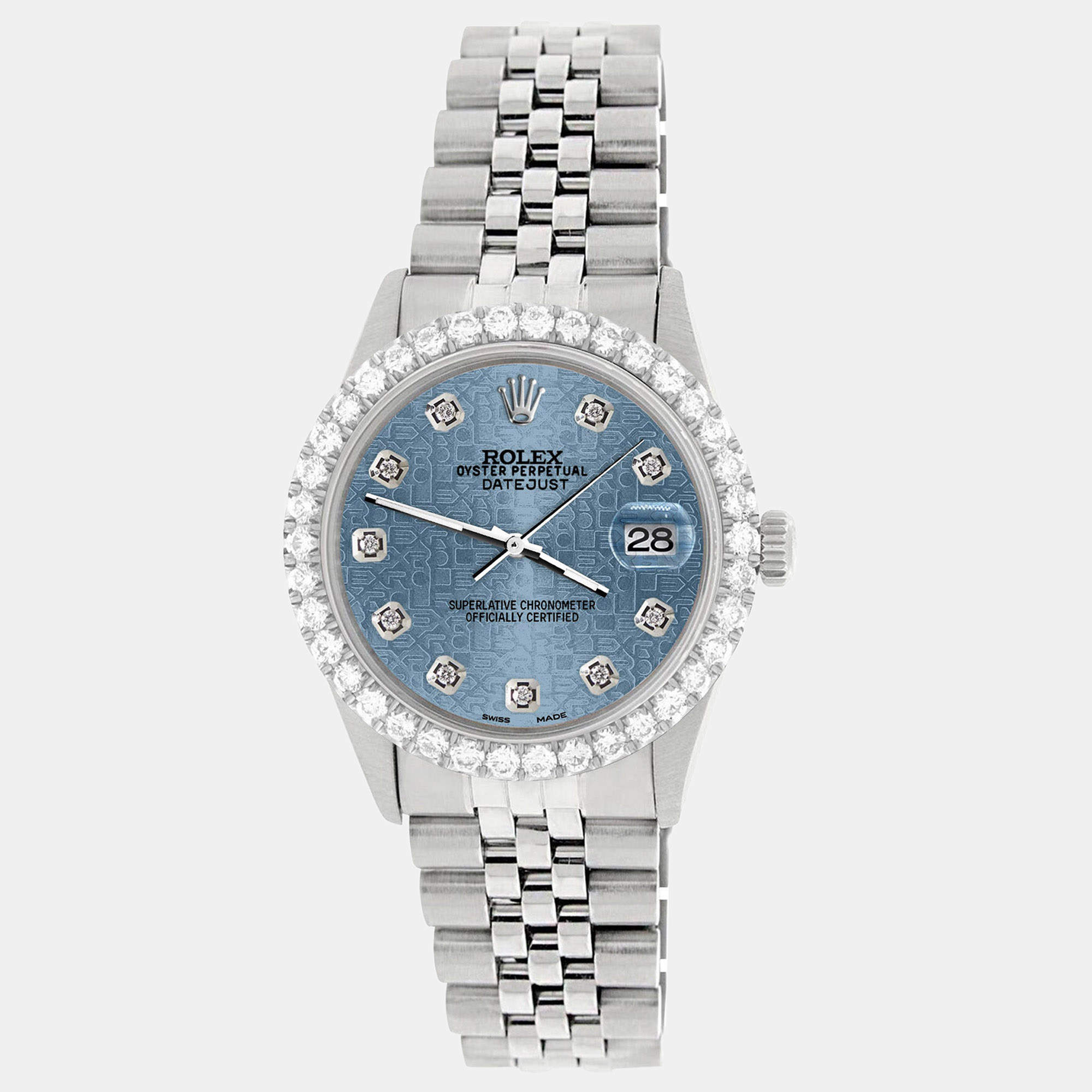 Rolex Custom Blue 3.05CT Diamond Stainless Steel Datejust  Automatic Men's Wristwatch 36MM