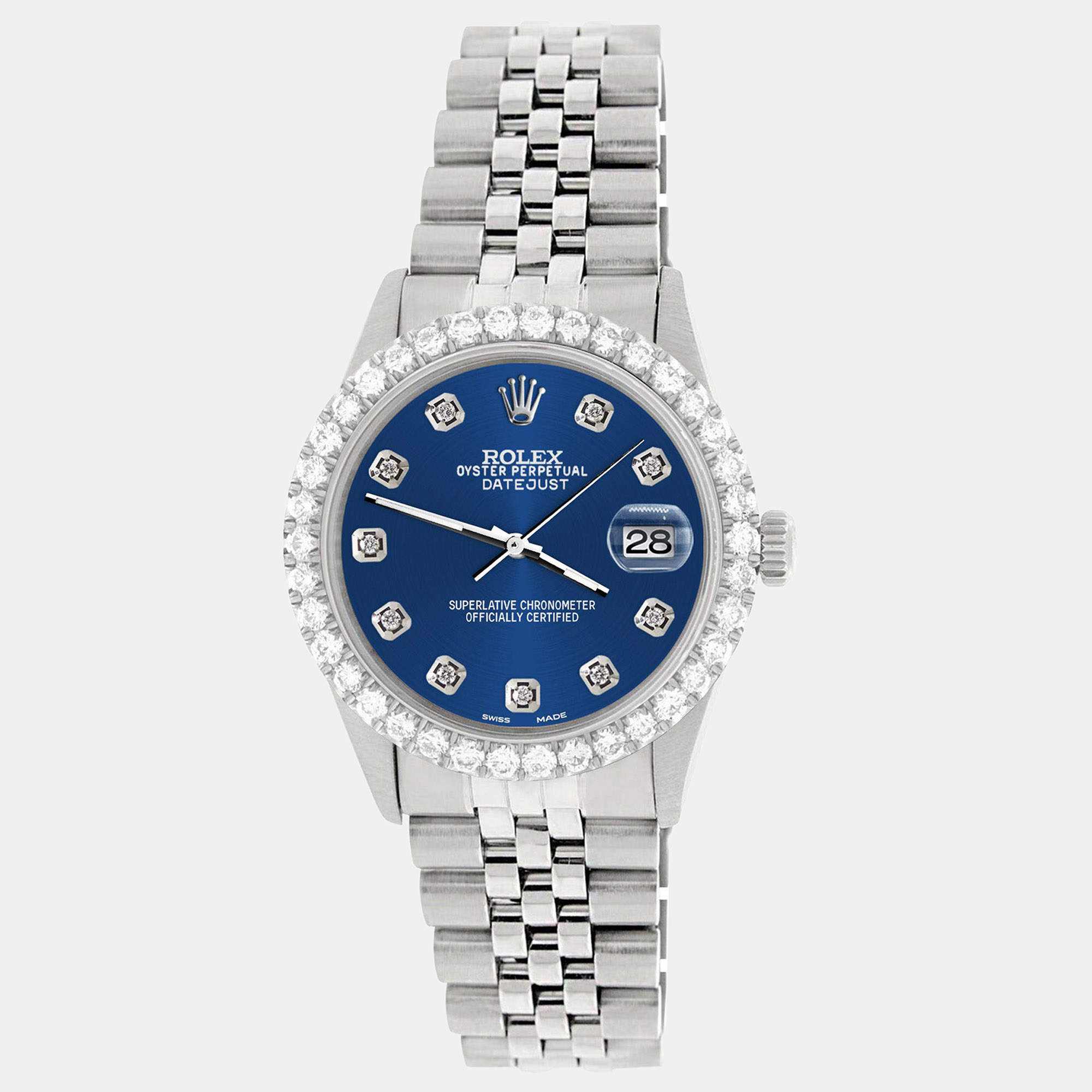 Rolex Custom Cobalt Blue 3.05CT Diamond Stainless Steel Datejust  Automatic Men's Wristwatch 36MM