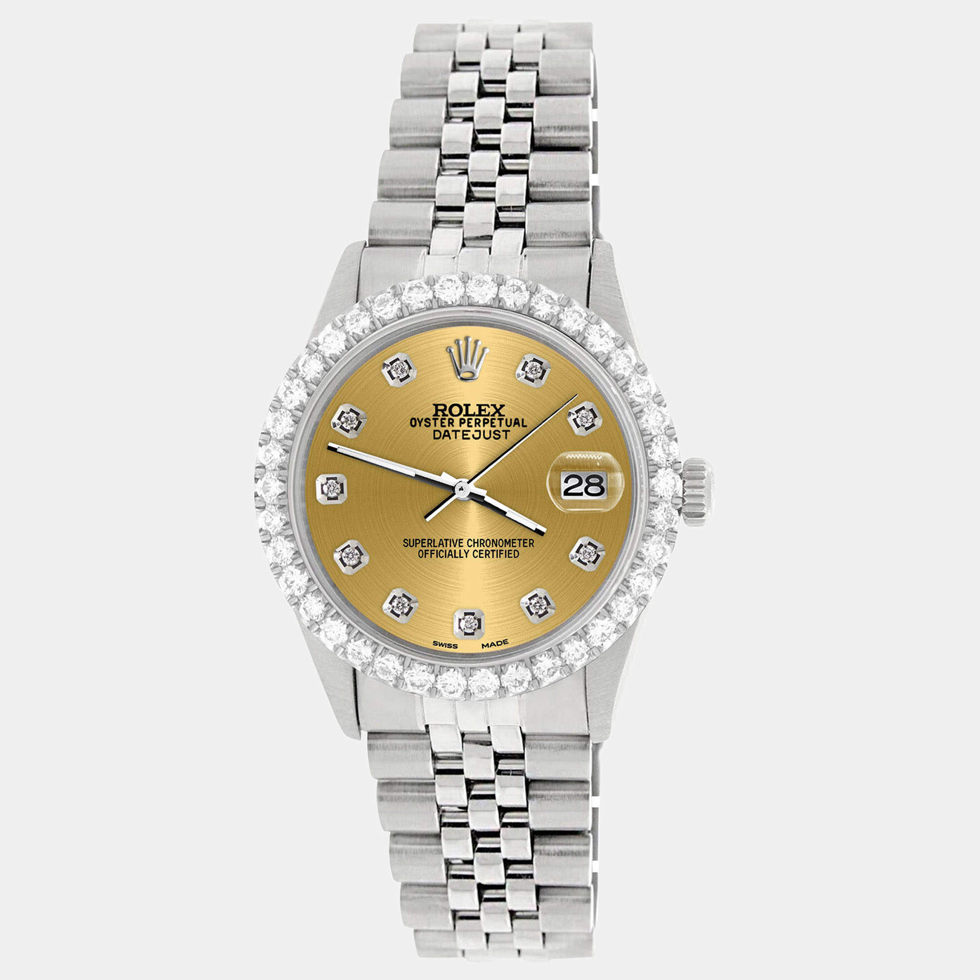 Rolex Custom Champagne 3.05CT Diamond Stainless Steel Datejust  Automatic Men's Wristwatch 36MM