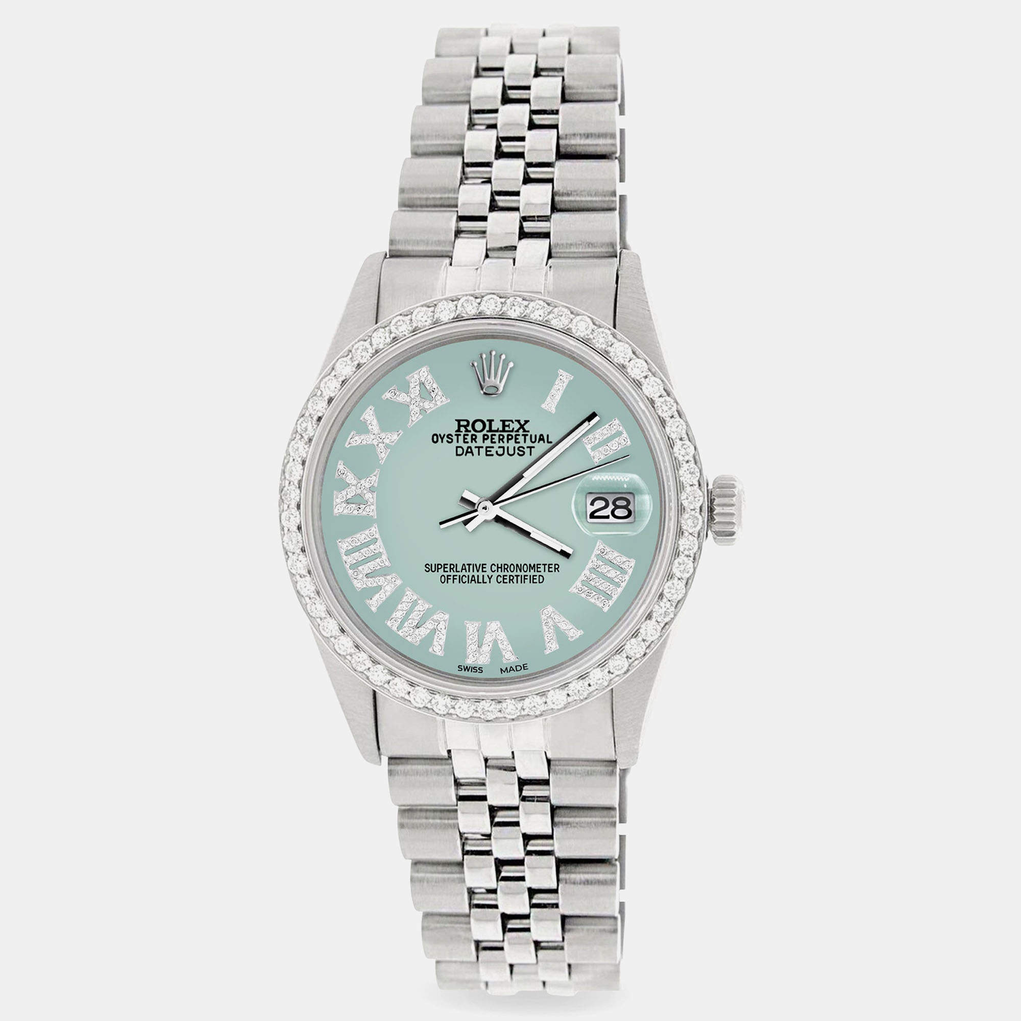 Rolex Custom Pastel Blue Diamond Stainless Steel Datejust  Automatic Men's Wristwatch 36MM