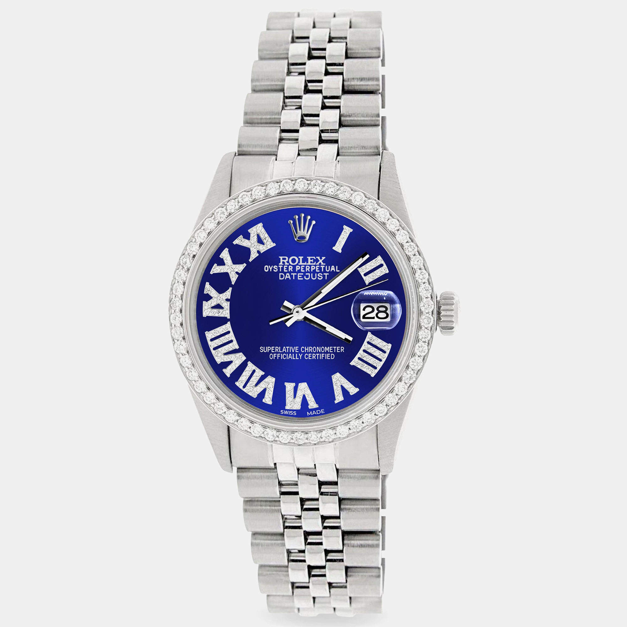 Rolex Custom Navy Blue Diamond Stainless Steel Datejust  Automatic Men's Wristwatch 36MM