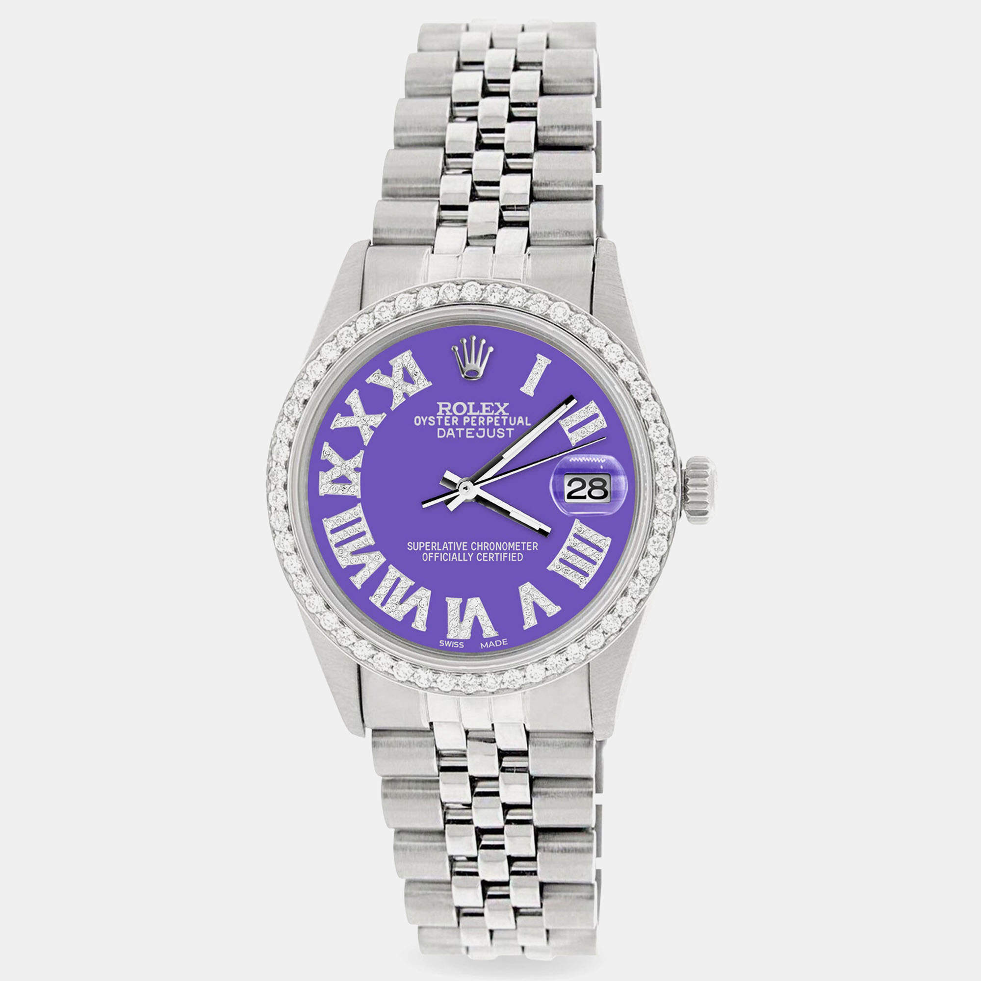 Rolex Custom Lavender Diamond Stainless Steel Datejust  Automatic Men's Wristwatch 36MM