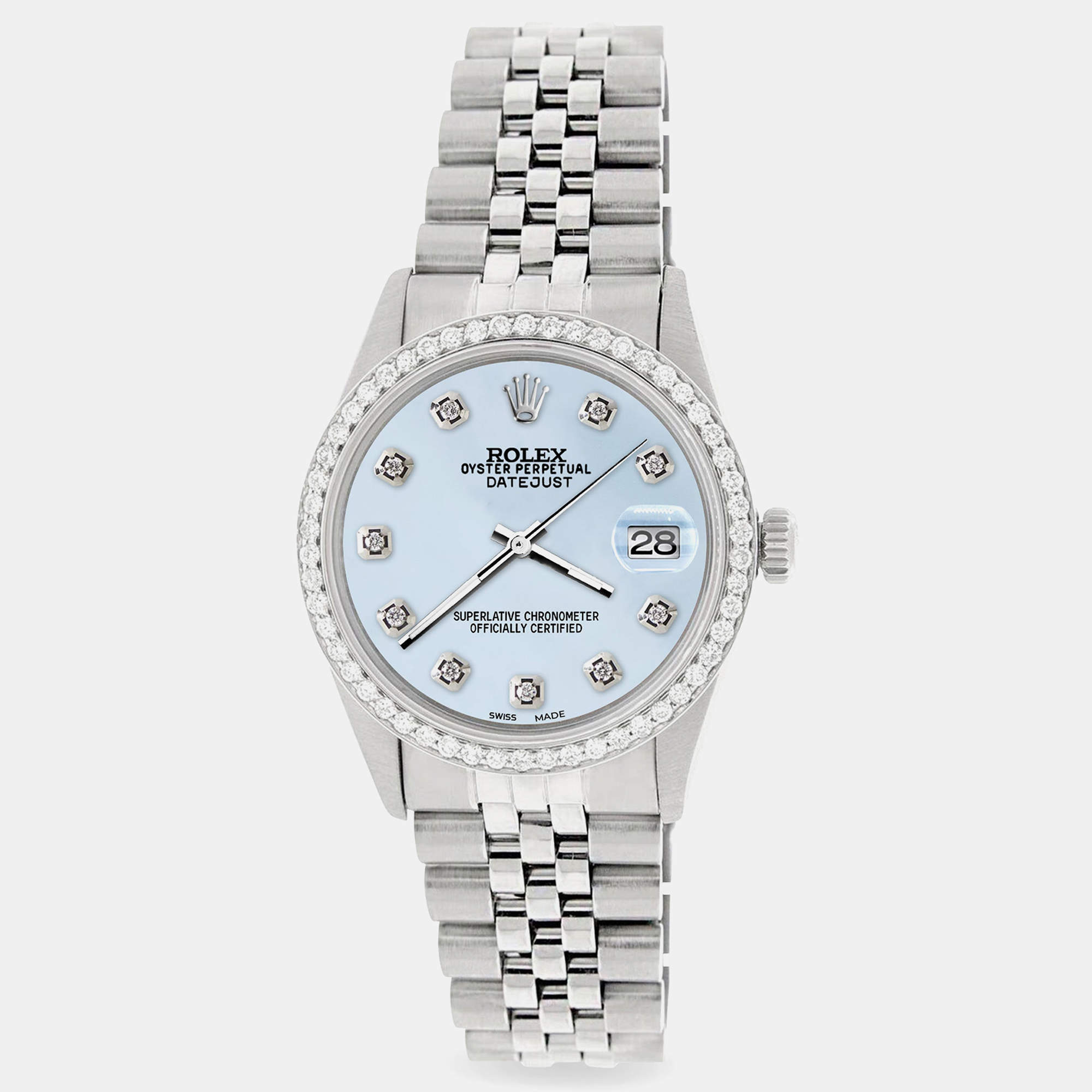 Rolex Custom Blue 1.1CT Diamond Stainless Steel Datejust  Automatic Men's Wristwatch 36mm