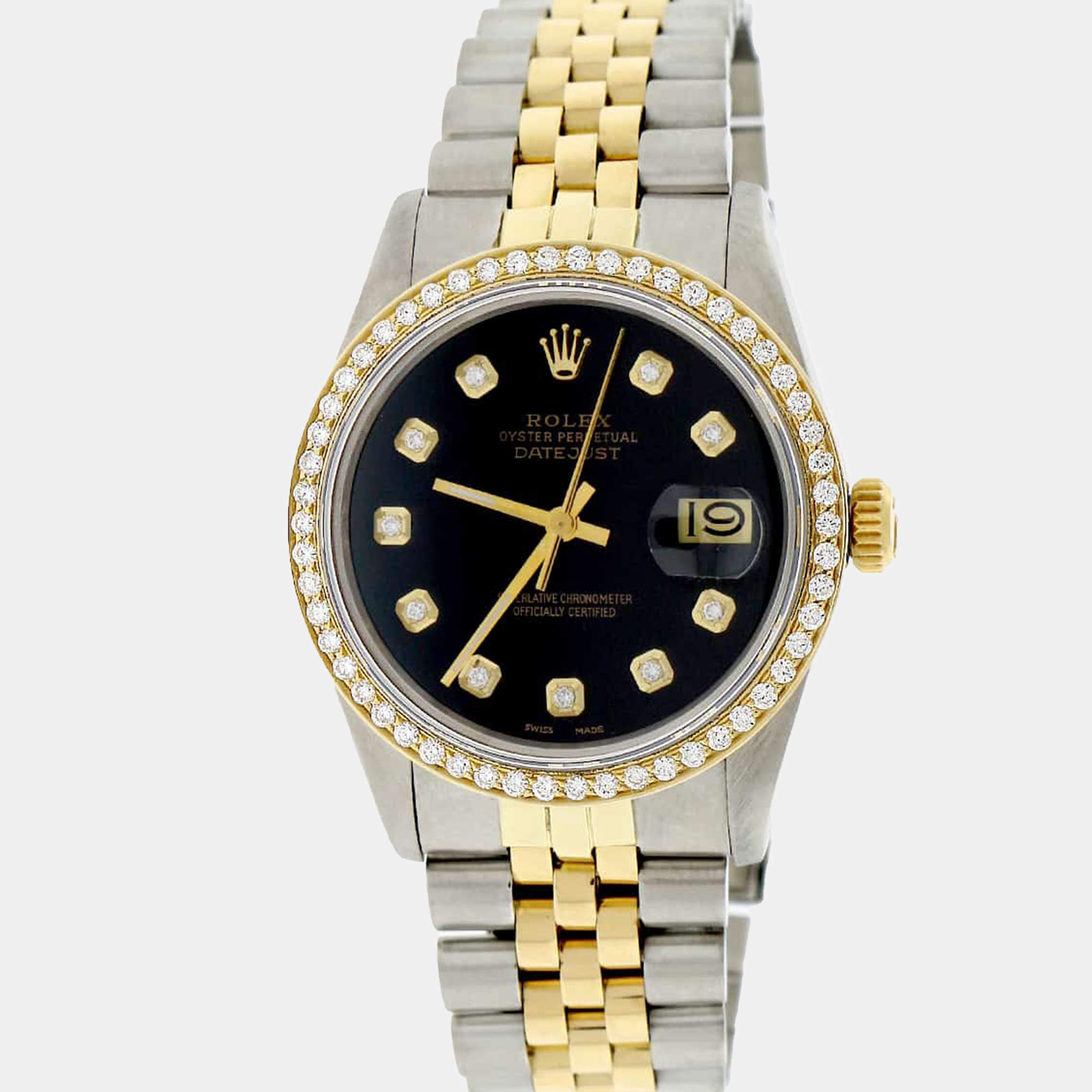 Rolex Customised  Diamond 18K Yellow Gold Stainless Steel Datejust 16013 Automatic Men's Wristwatch 36MM