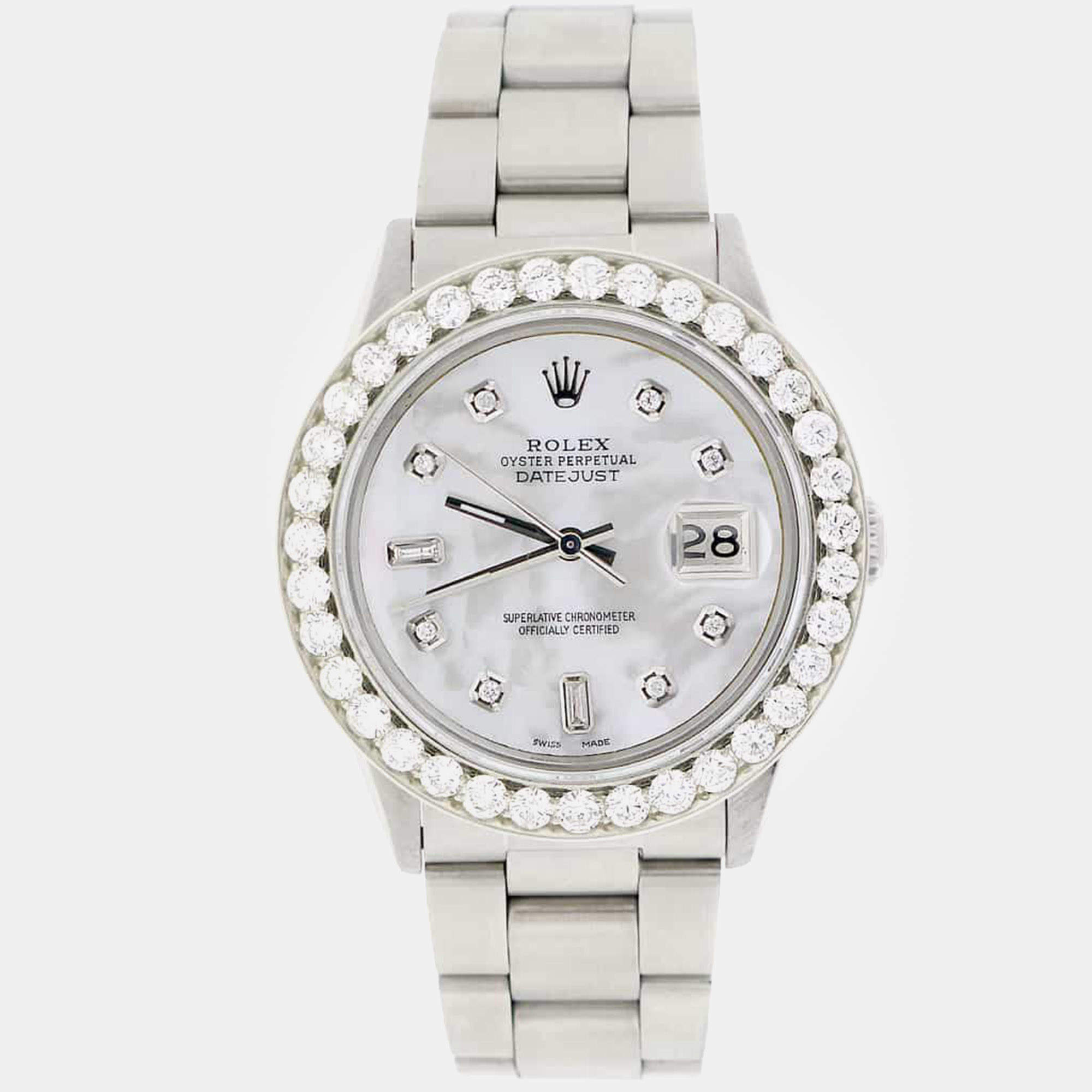 Rolex Customised  MOP 3.65CT Diamond Stainless Steel Datejust  Automatic Men's Wristwatch 36MM