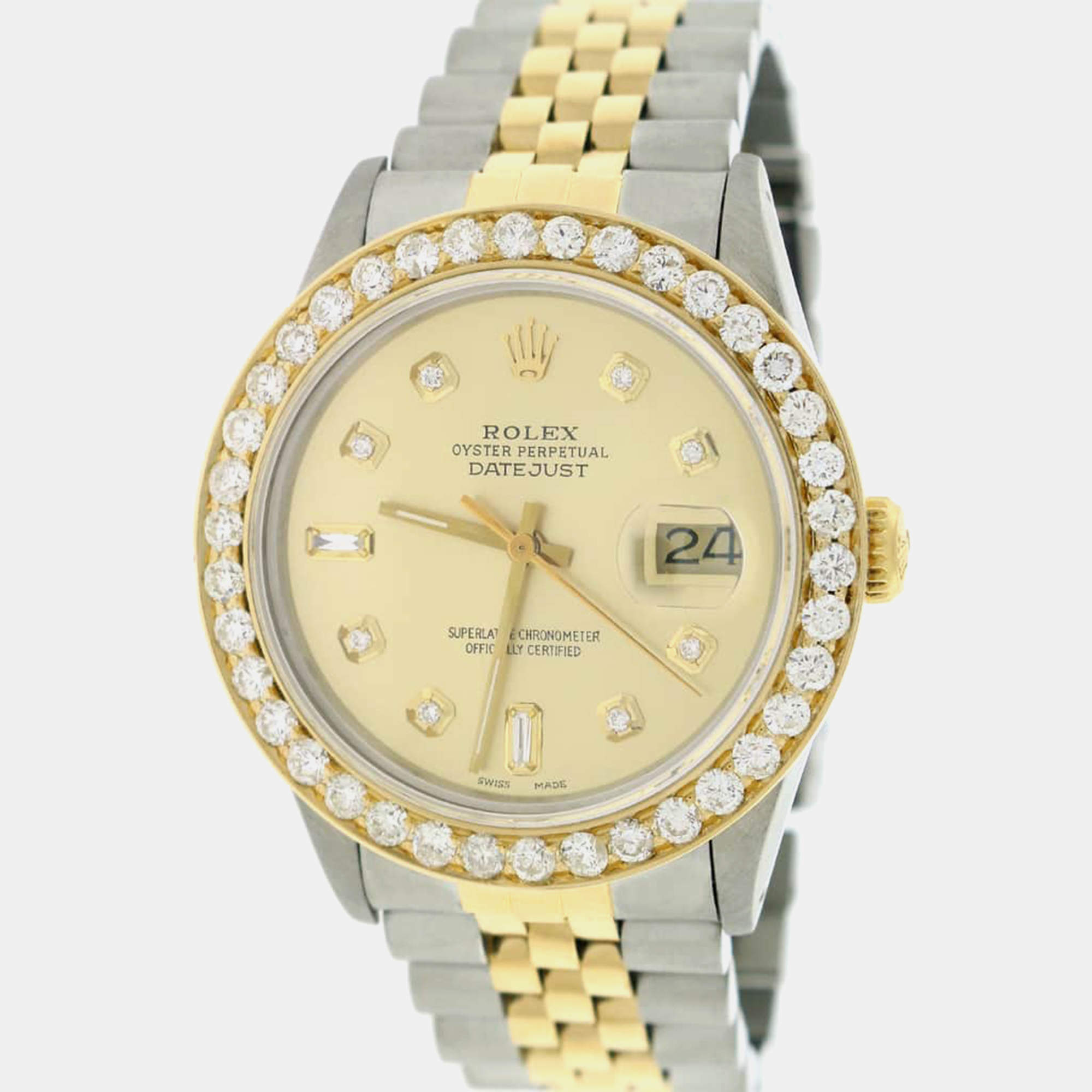 Rolex Customised  2.70CT Diamond 18K Yellow Gold Stainless Steel Datejust  Automatic Men's Wristwatch 36mm