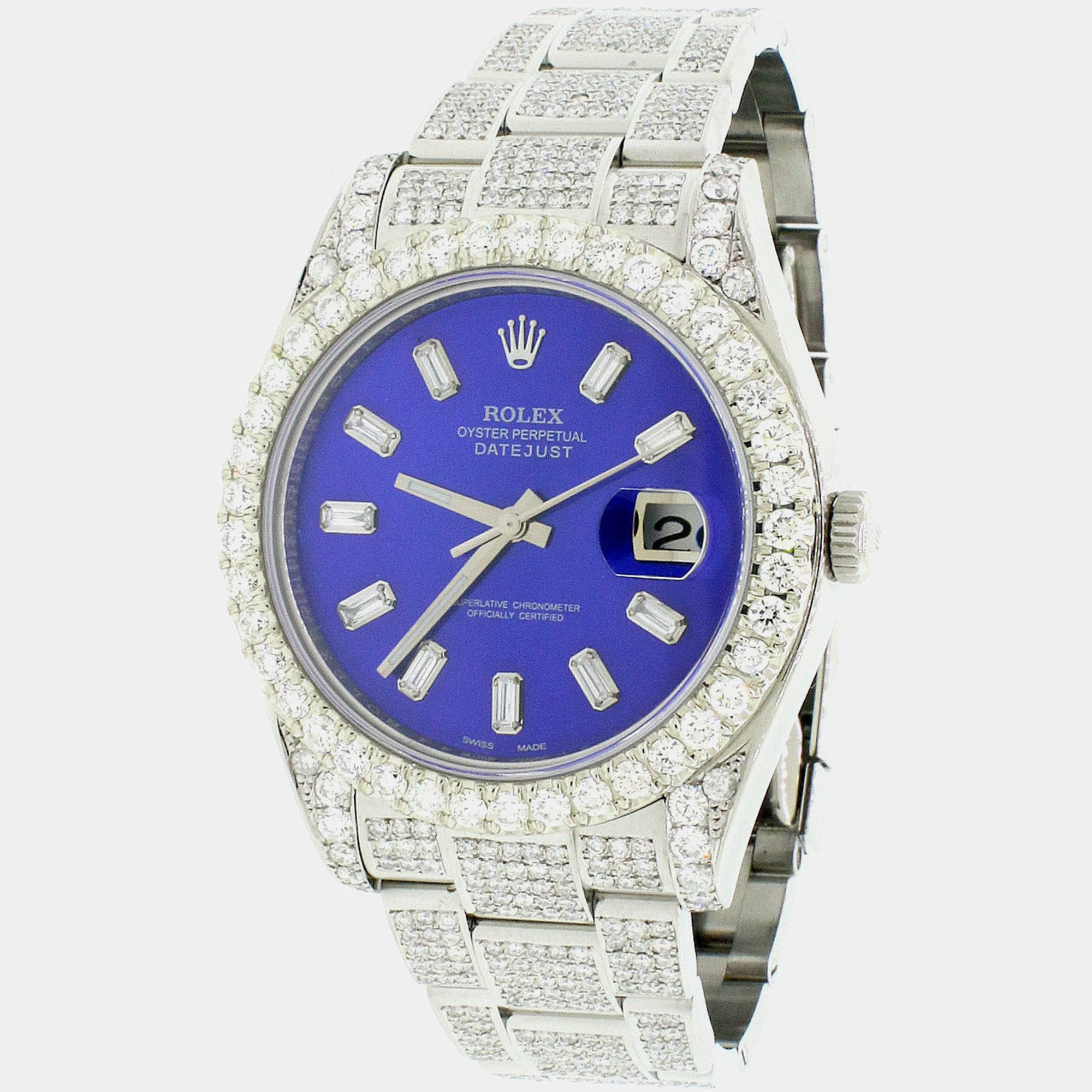Rolex Customised Blue MOP 10.65CT Diamond Stainless Steel Datejust II 116300 Automatic Men's Wristwatch 41mm