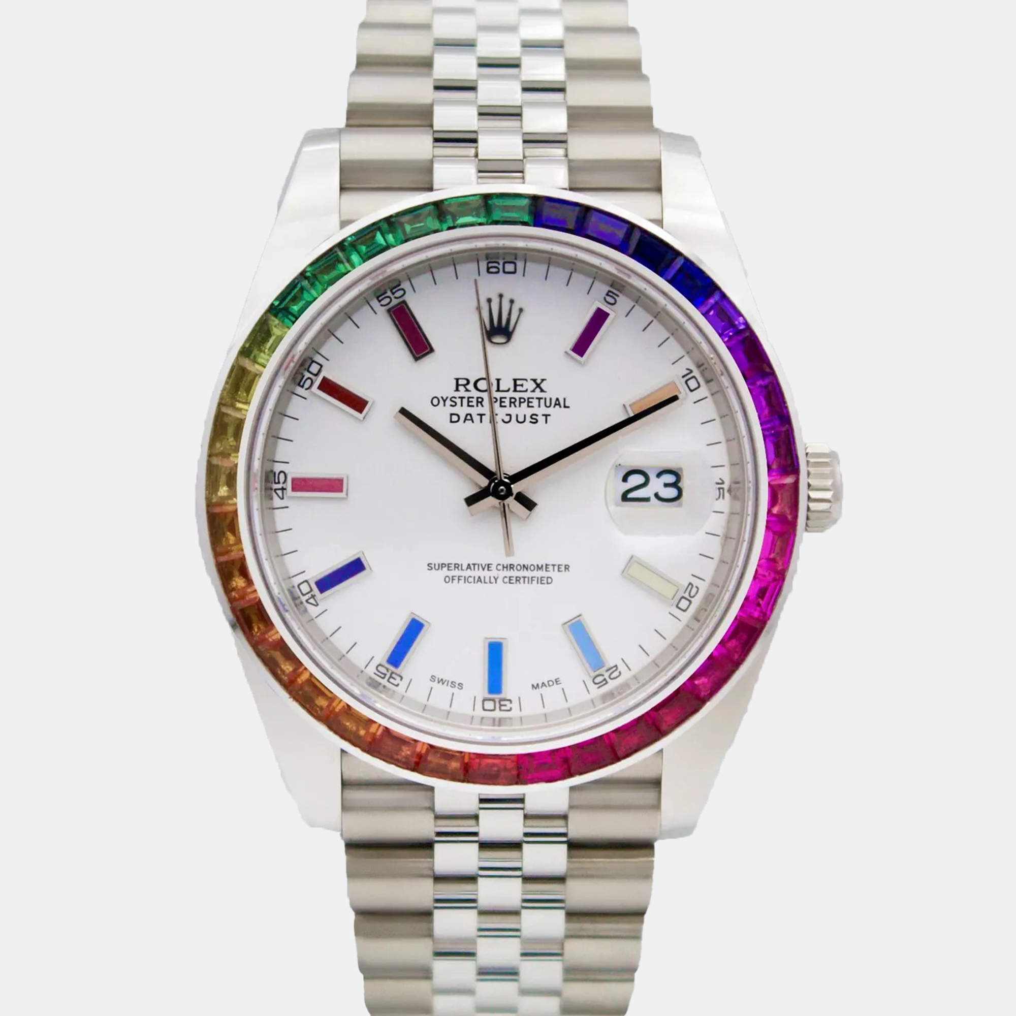 Rolex Customised White Diamond Stainless Steel Datejust 126300 Automatic Men's Wristwatch 41mm