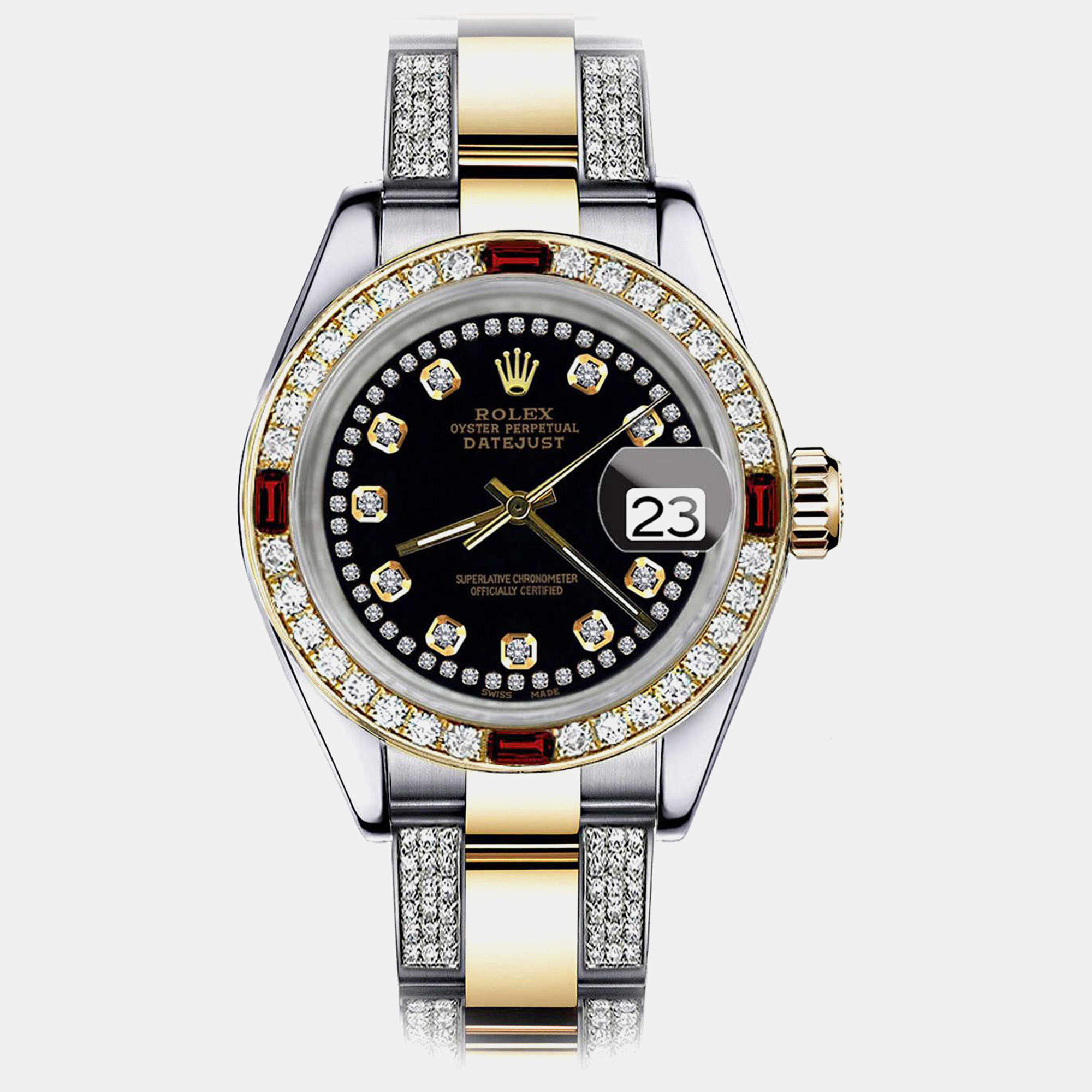 Rolex Customised Black Diamond Stainless Steel Datejust 1990 Automatic Men's Wristwatch 36mm