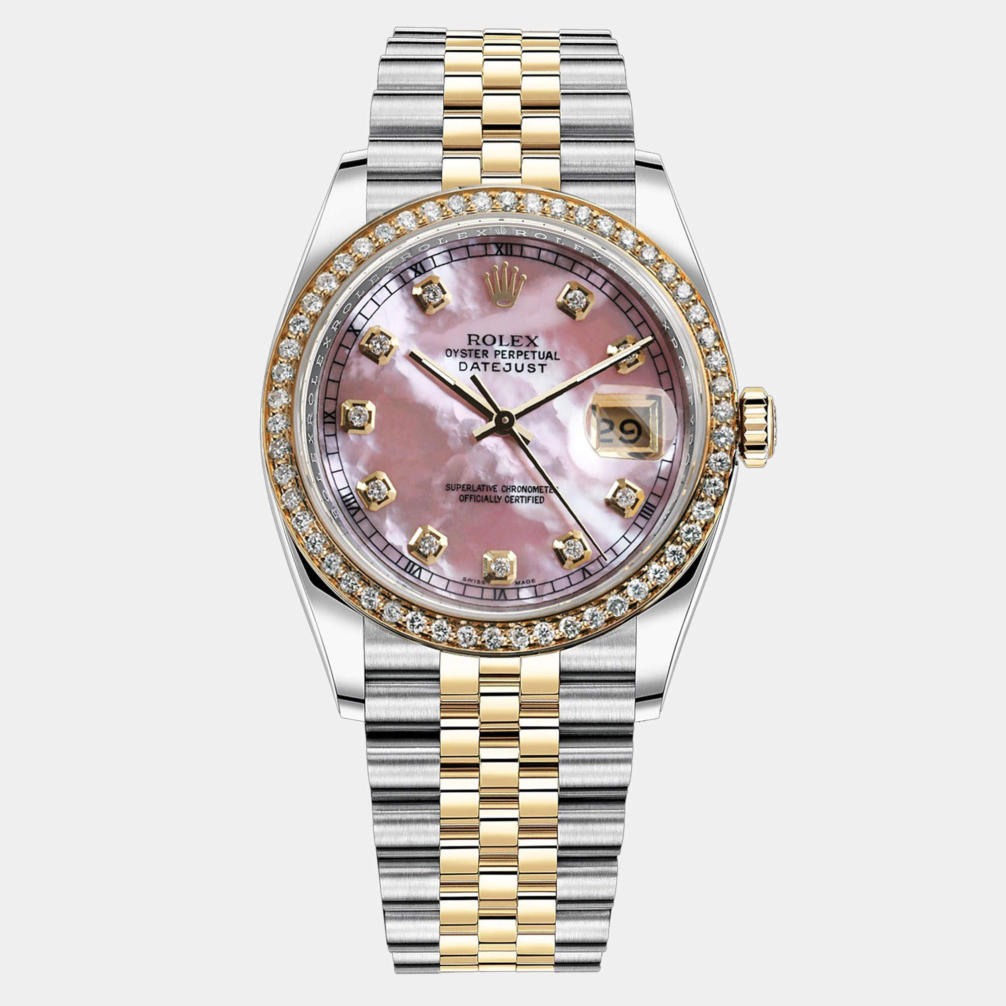 Rolex Customised Pink Diamond Stainless Steel Datejust 16013 Automatic Men's Wristwatch 36mm